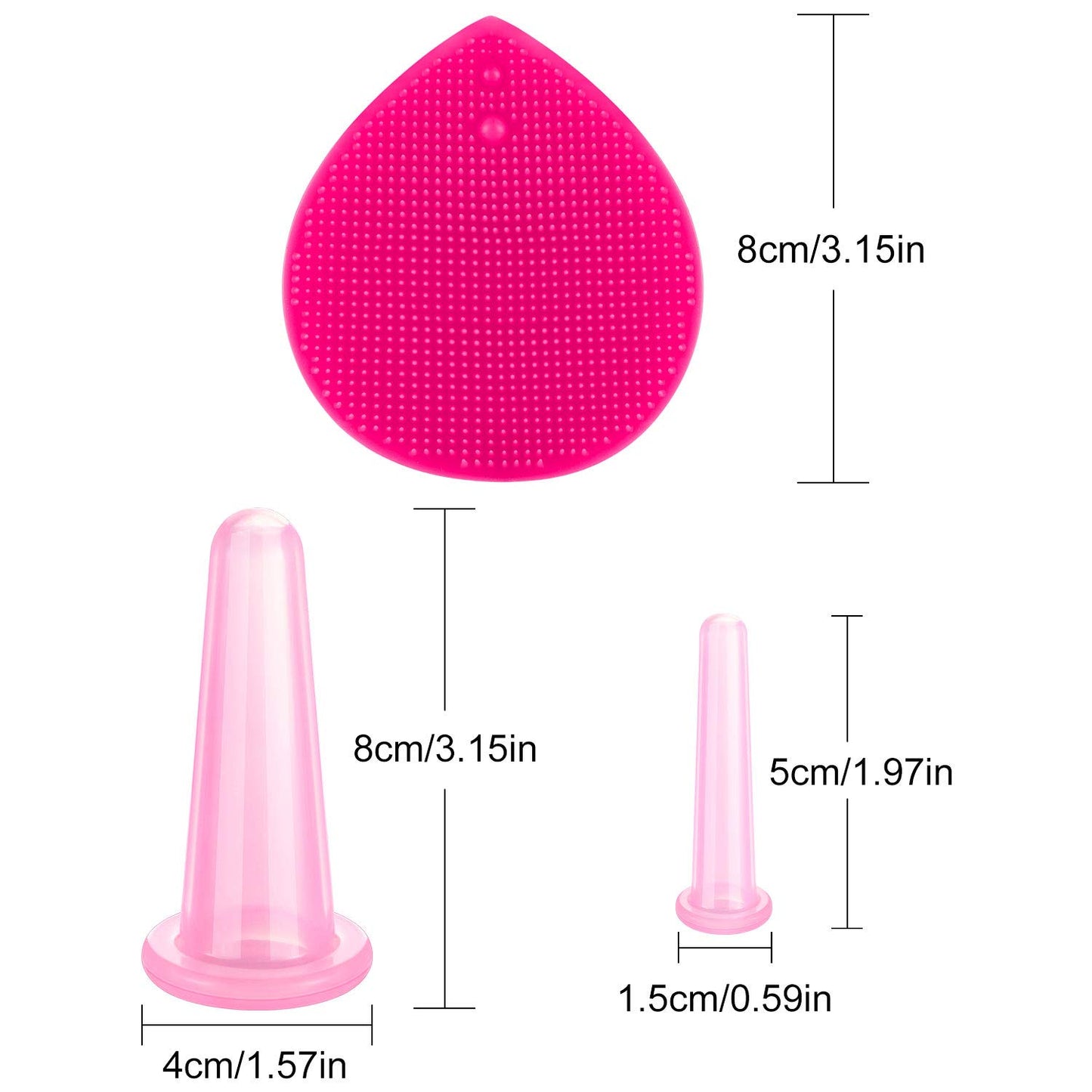 Silicone Facial Cupping Set, Vacuum Massage Cup Kit for Body, Face, Neck, Back, and Eye, 6 Cups and Exfoliating Brush