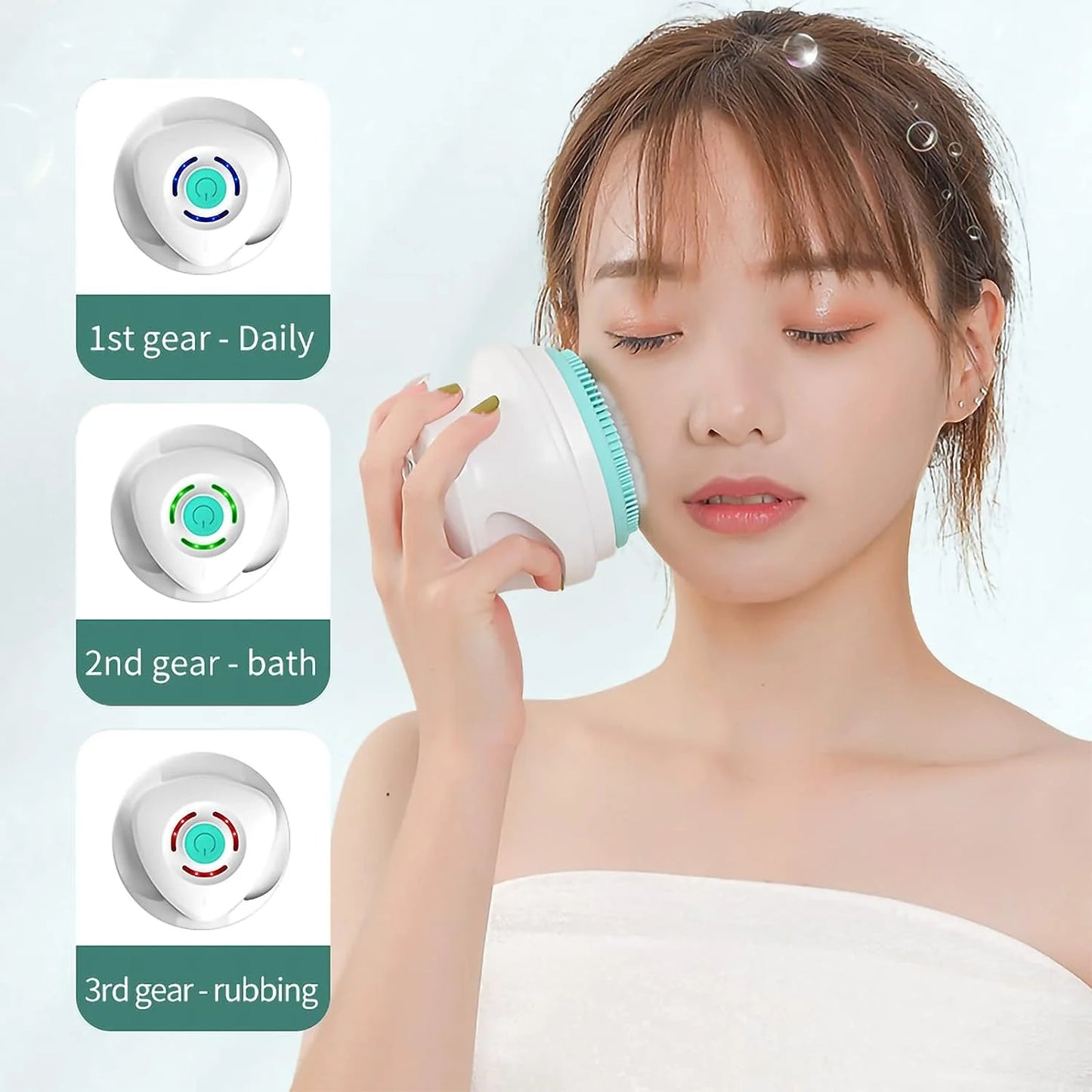 Electric Bath Brush, Rechargeable Back Brush Long Handle for Shower with 5 Spin Shower Facial Brush Head Waterproof Silicone Body Scrubber Exfoliating Deep Cleansing Brush for Women Men