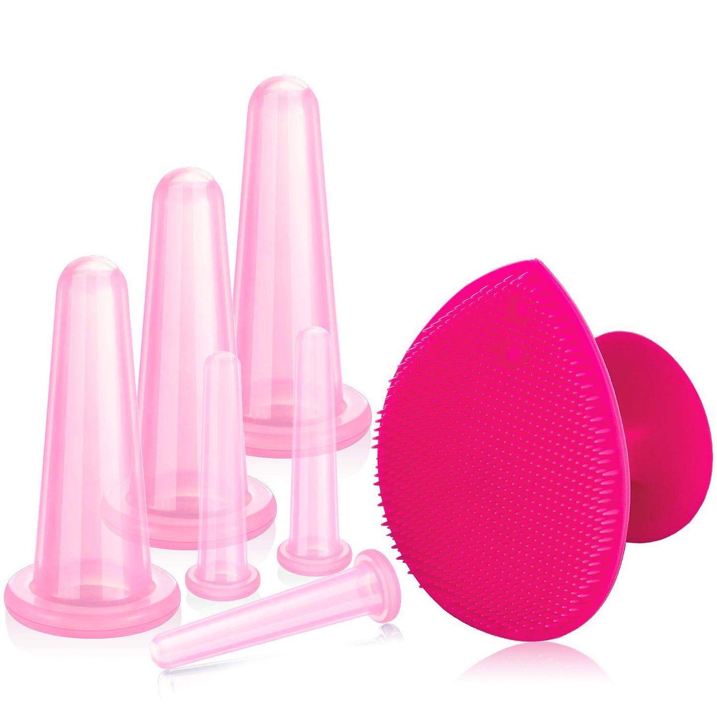 Silicone Facial Cupping Set, Vacuum Massage Cup Kit for Body, Face, Neck, Back, and Eye, 6 Cups and Exfoliating Brush