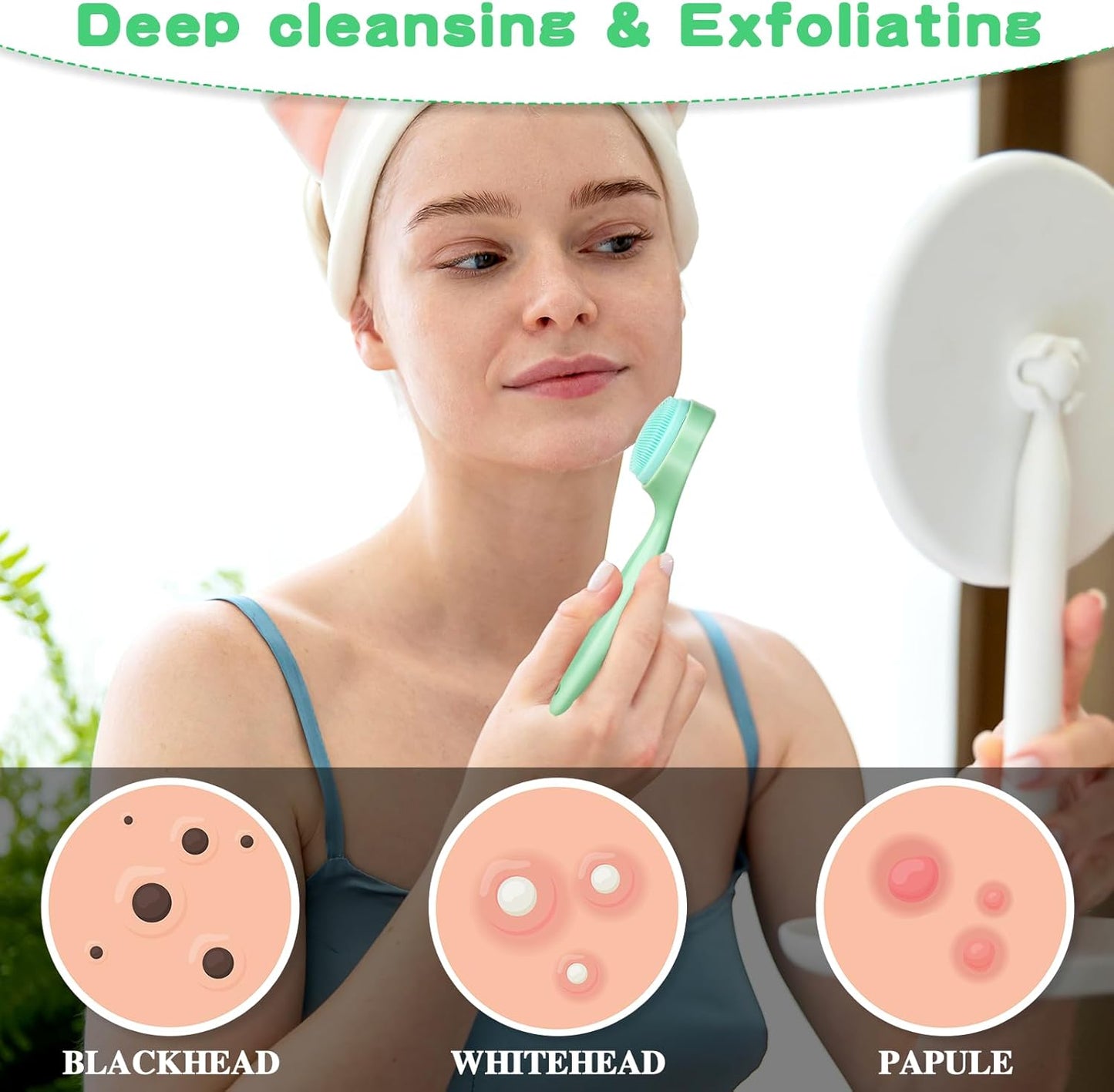 3 Pack Silicone Manual Facial Cleansing Brush Skin Friendly Face Scrubber Exfoliator Soft Bristles Waterproof Makeup Skincare Removal Applicator for Blackheads Whiteheads Massaging