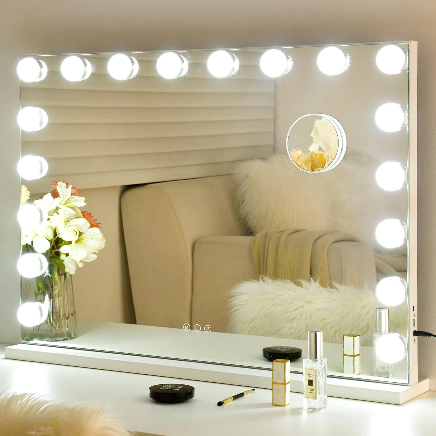 Makeup Vanity Mirror with Lights, Hollywood Makeup Mirror with Dimmable 12 LED Lights, Smart Touch with 3 Colors Adjustment and Rotation-Free
