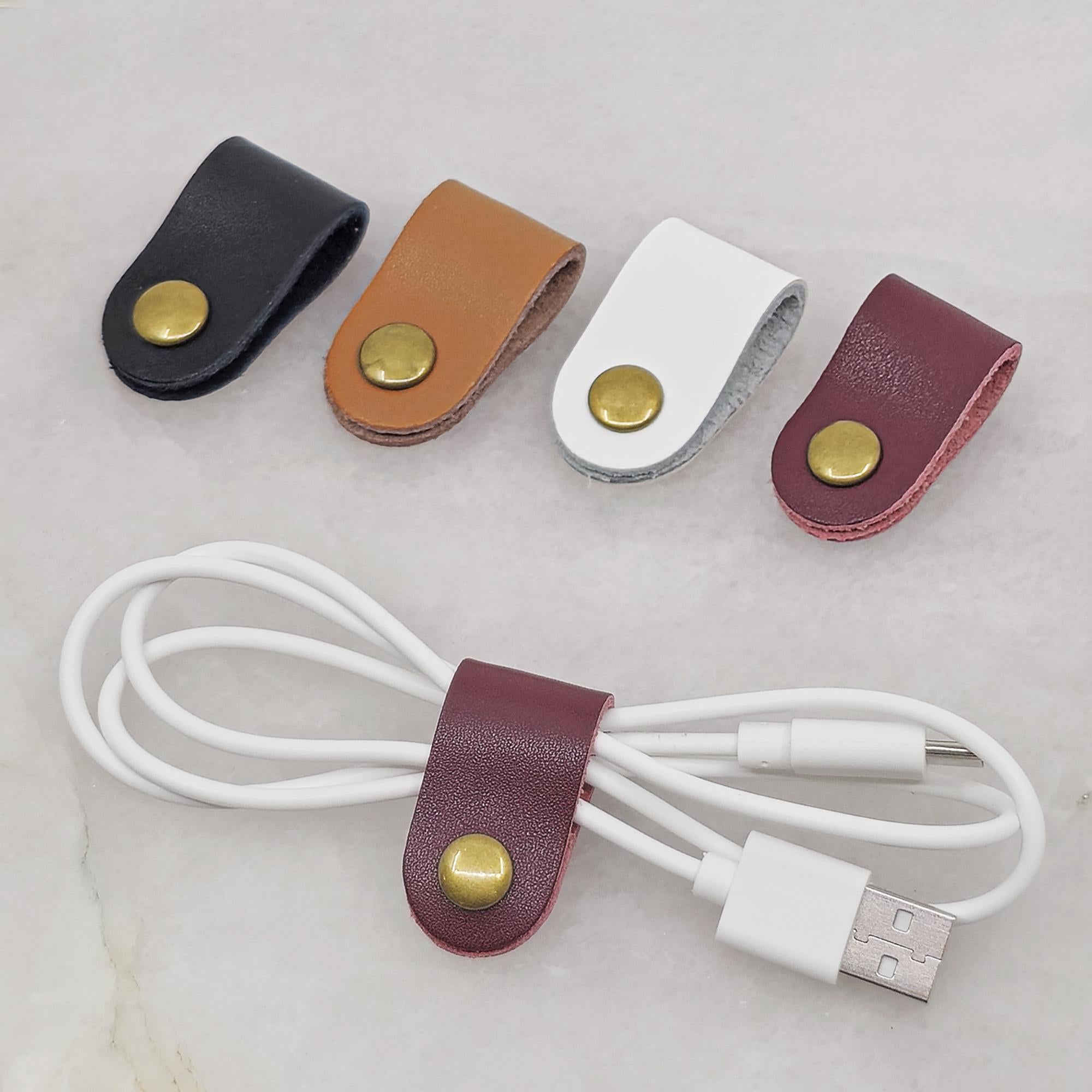 Leather Cable Organizer with Snap Closure