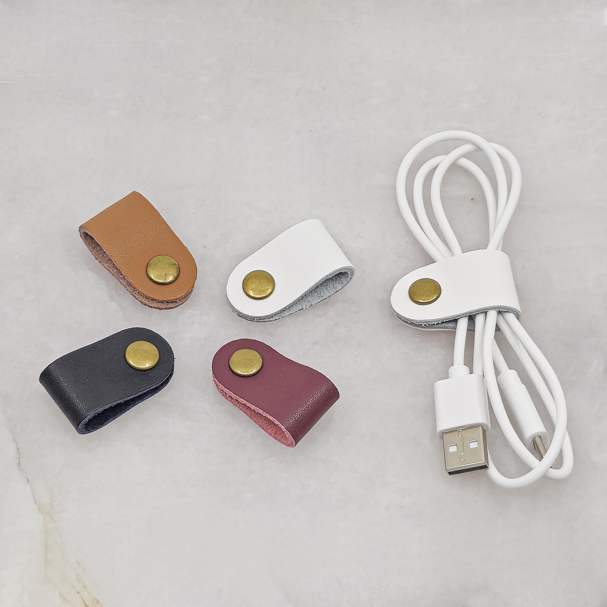 Leather Cable Organizer with Snap Closure