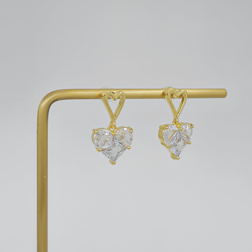 Gold Plated Cubic Zirconia Heart Drop Earrings