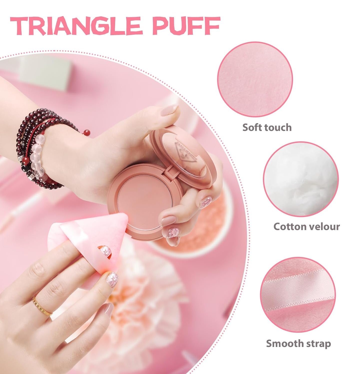 8-Piece Triangle Powder Puff Set – Soft Velour Makeup Sponges for Foundation Blending & Beauty Application