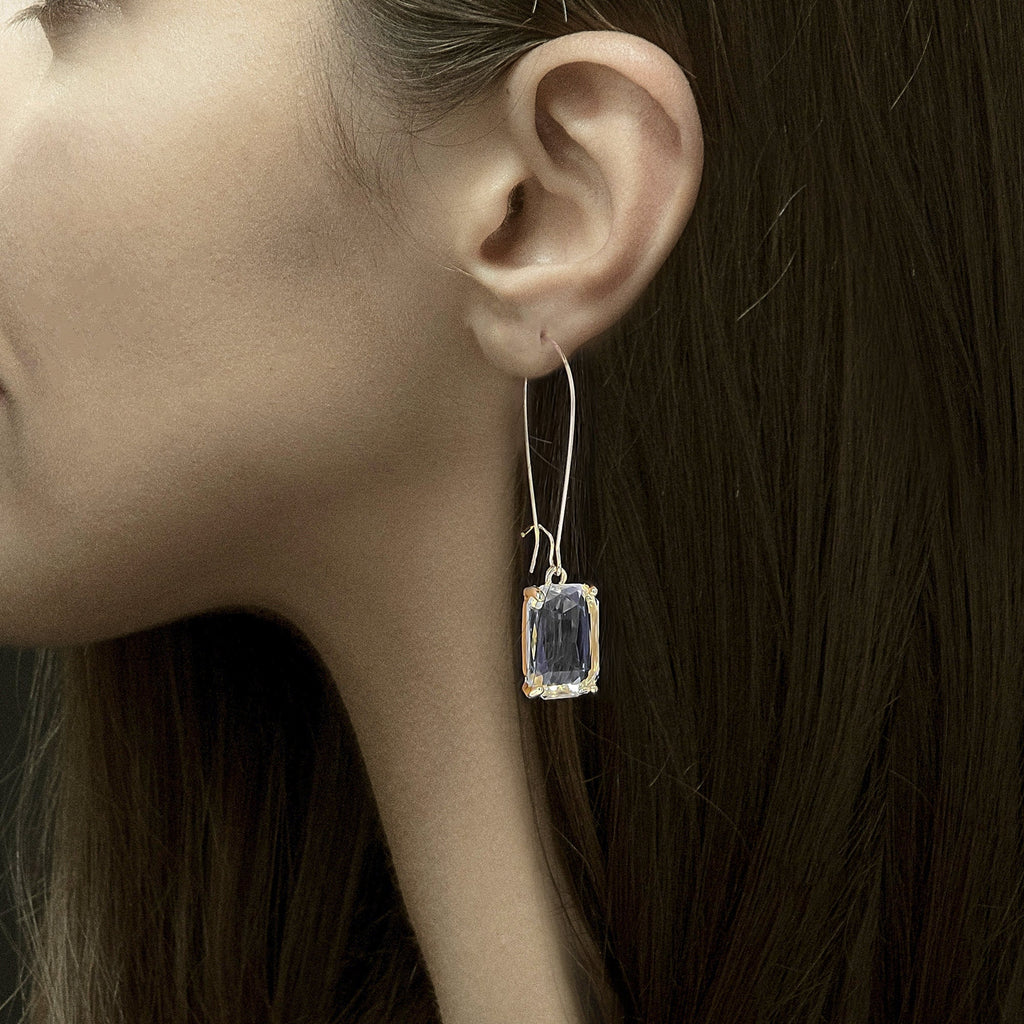 Gold Plated Cushion Cut Rectangular Drop Earrings