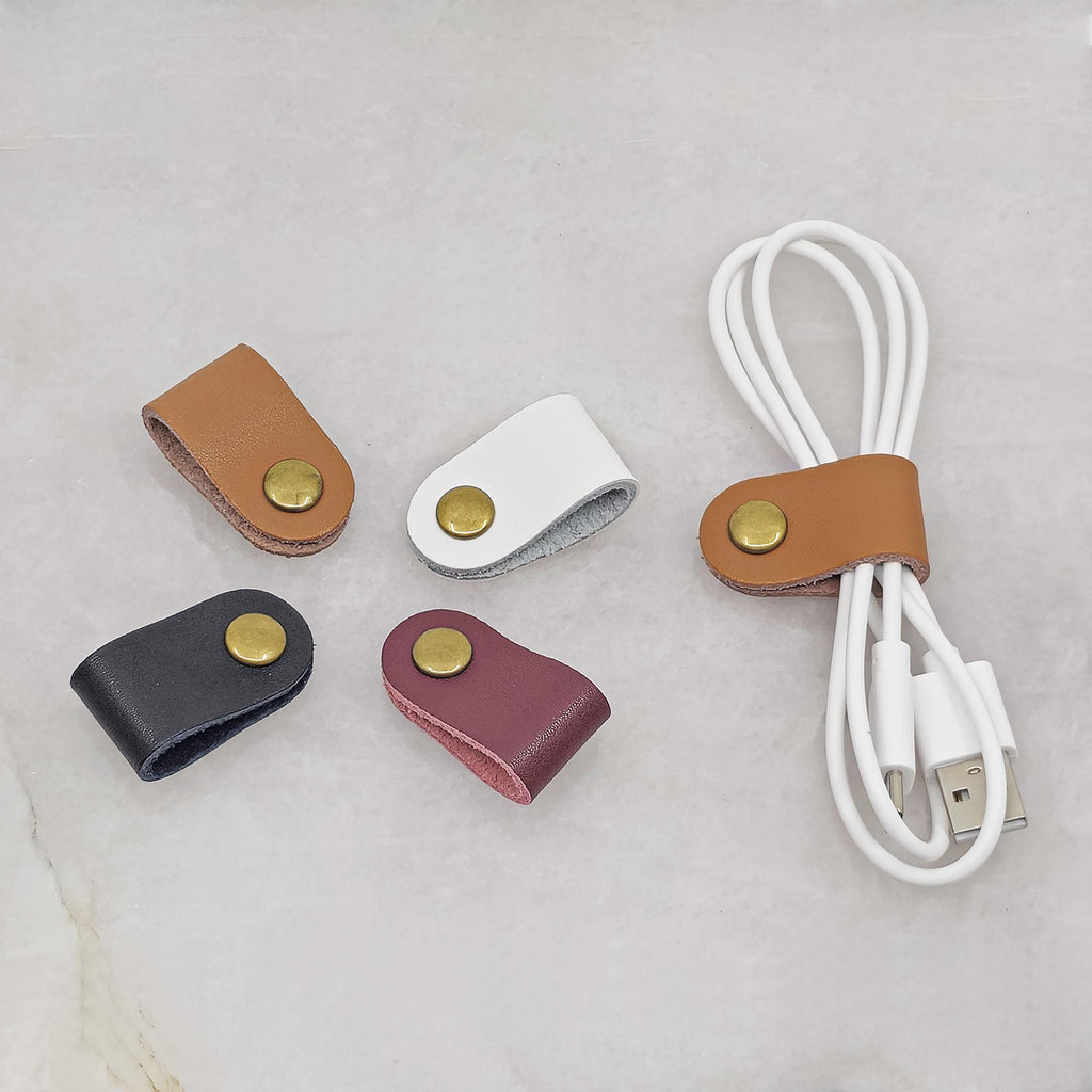 Leather Cable Organizer with Snap Closure