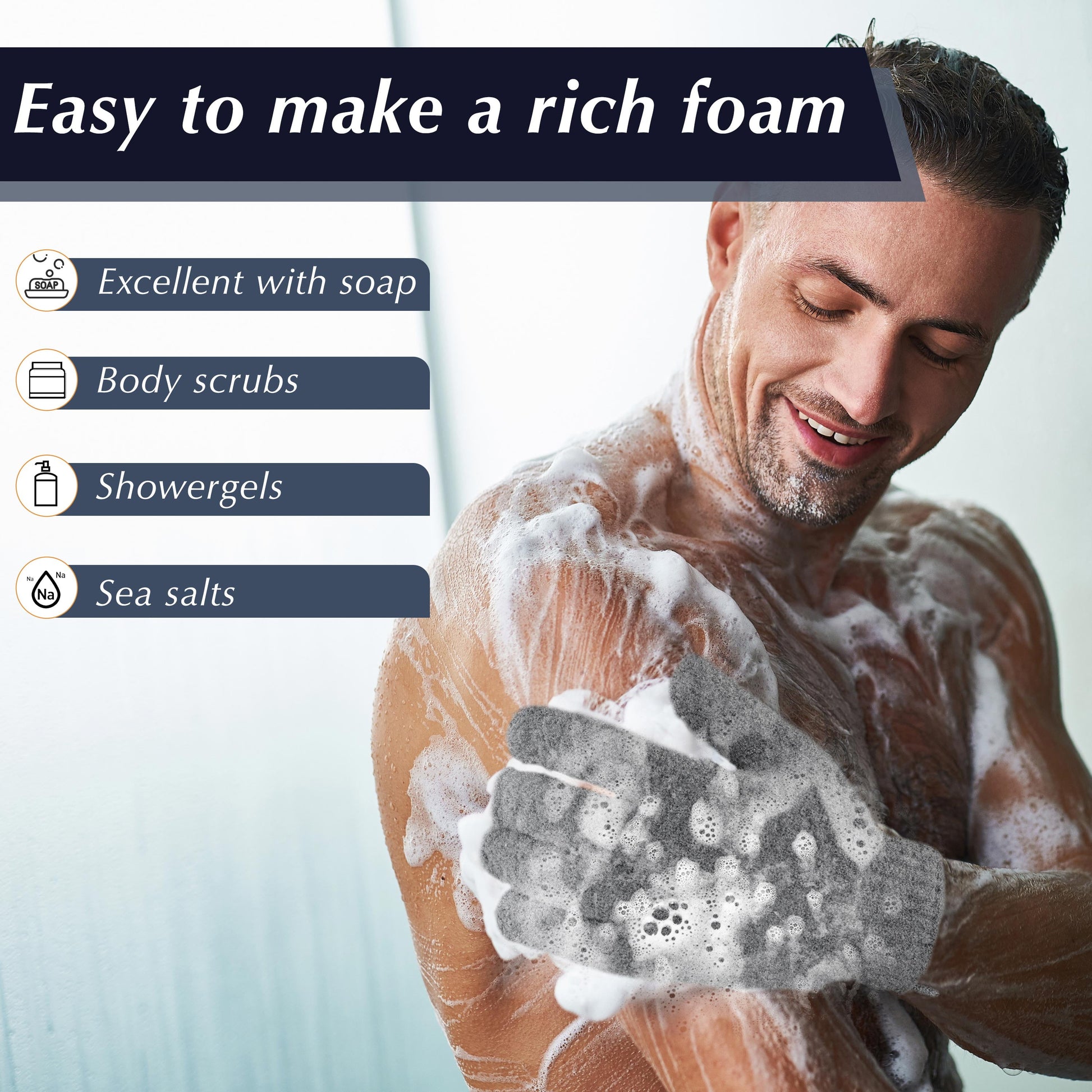 Exfoliating Gloves for Shower, Shower Gloves Exfoliating for Men and Women, 3 Pairs Lengthened and Large Body Scrub Gloves for Shower, Spa, Massage