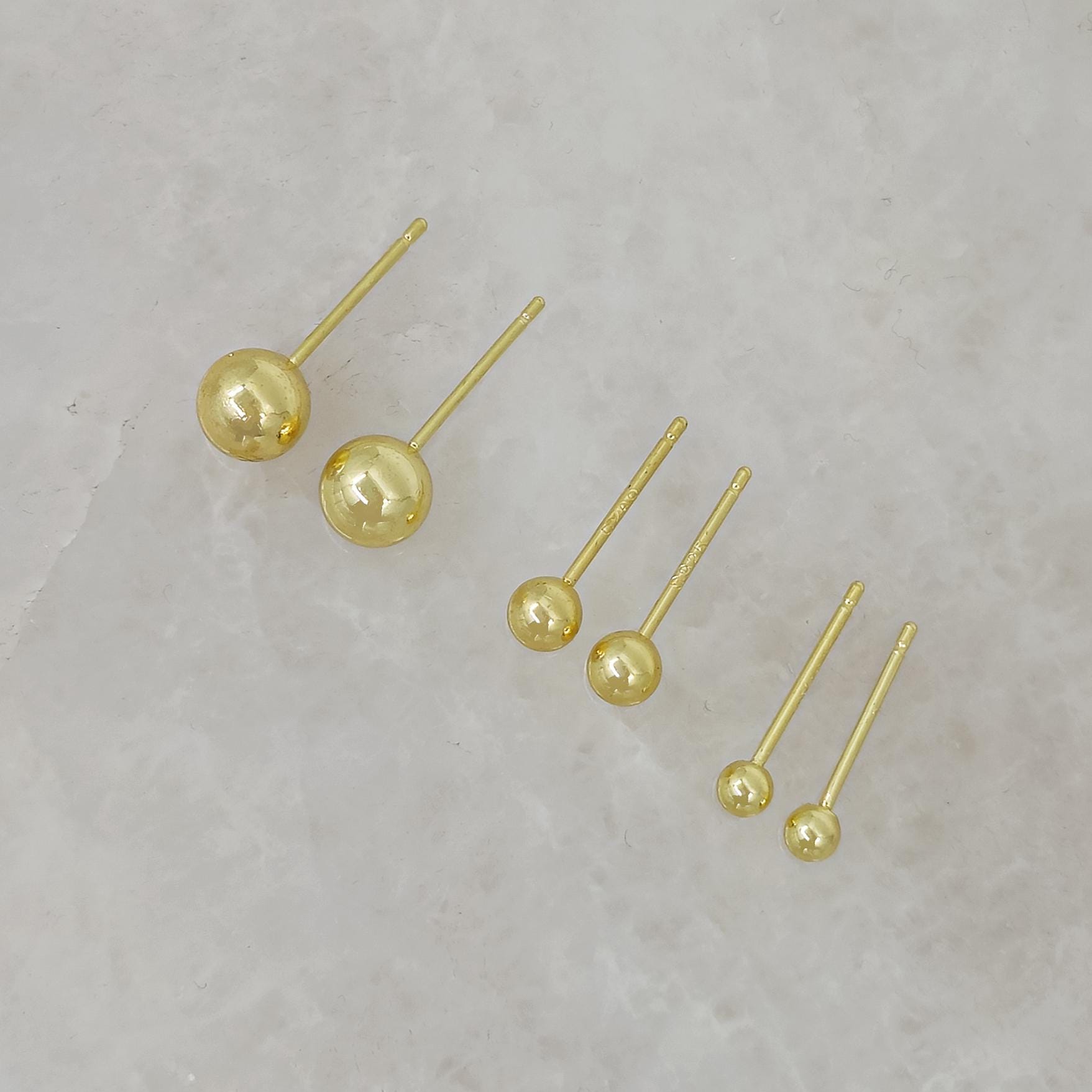 18K Gold Plated Ball Stud Earrings: 3-Piece Set