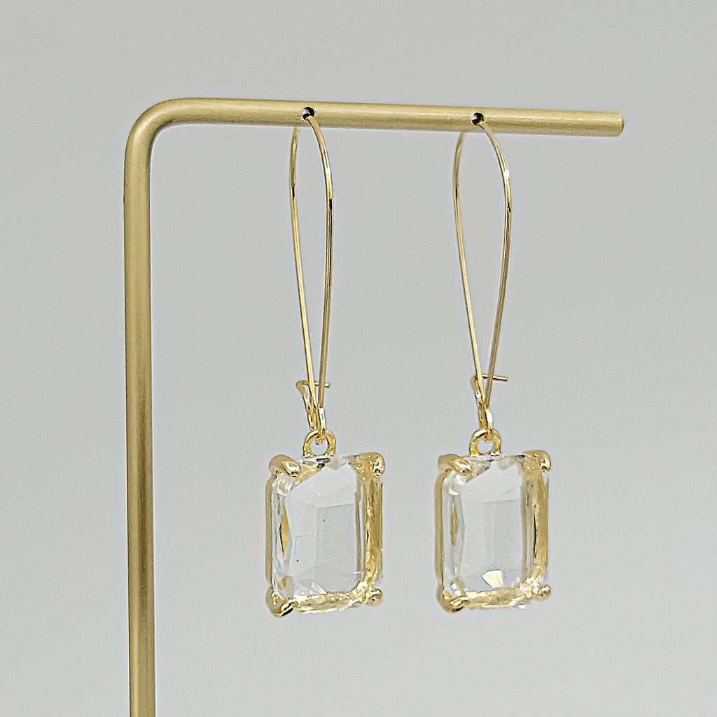 Gold Plated Cushion Cut Rectangular Drop Earrings