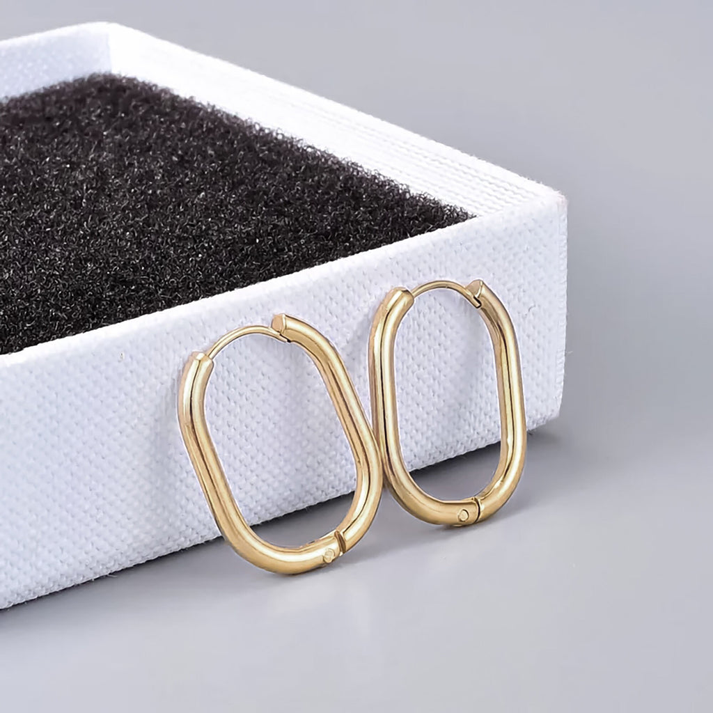 Minimalist 18K Gold Plated Oval Hoop Earrings