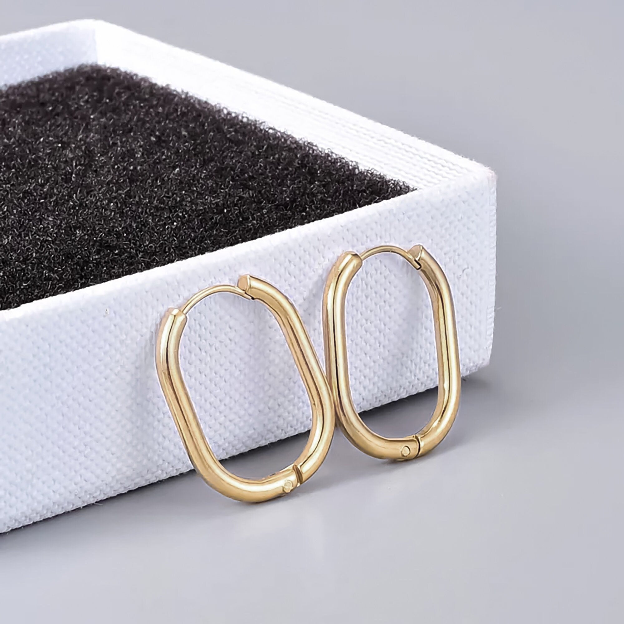 Minimalist 18K Gold Plated Oval Hoop Earrings