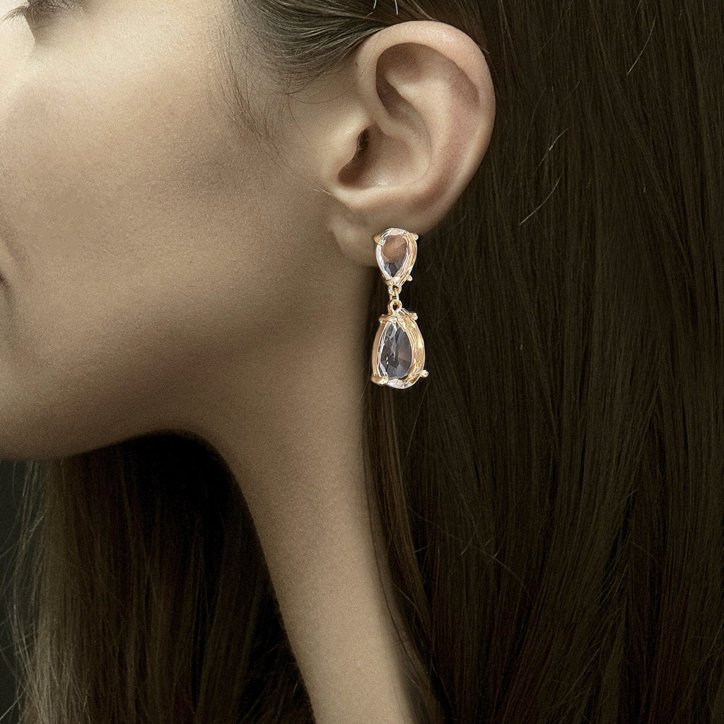 Gold Plated Cushion Cut Double Teardrop Earrings