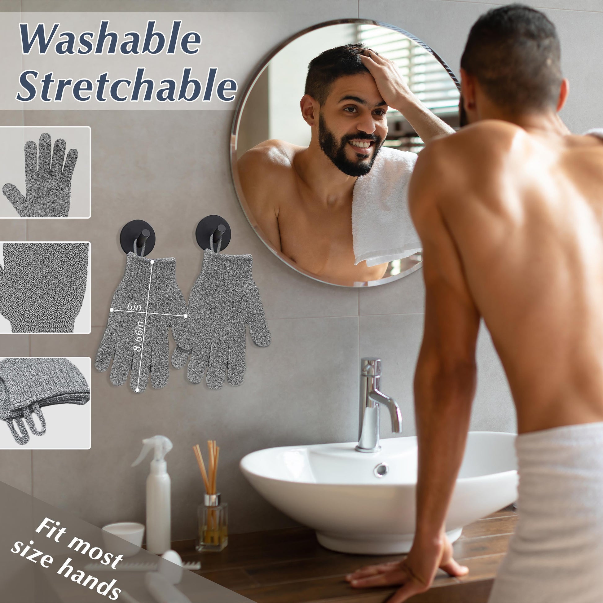 Exfoliating Gloves for Shower, Shower Gloves Exfoliating for Men and Women, 3 Pairs Lengthened and Large Body Scrub Gloves for Shower, Spa, Massage