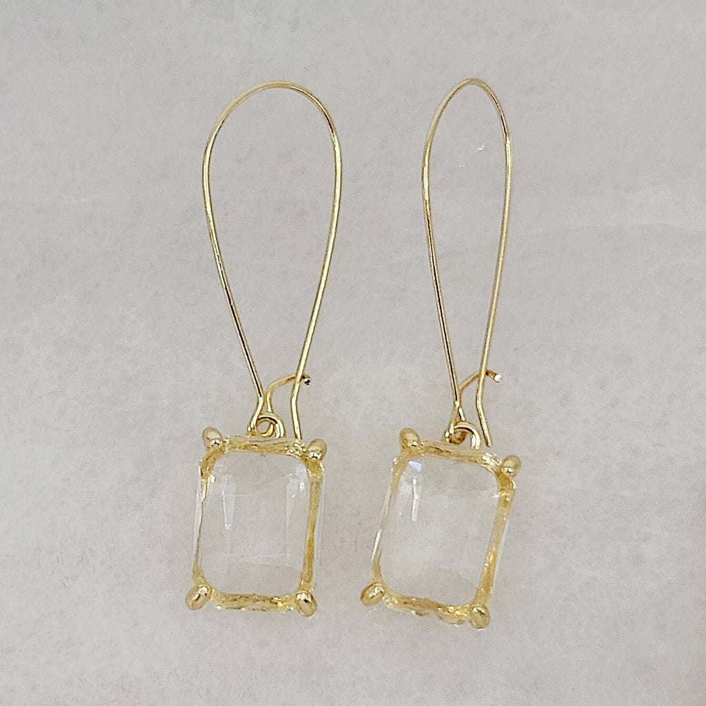 Gold Plated Cushion Cut Rectangular Drop Earrings