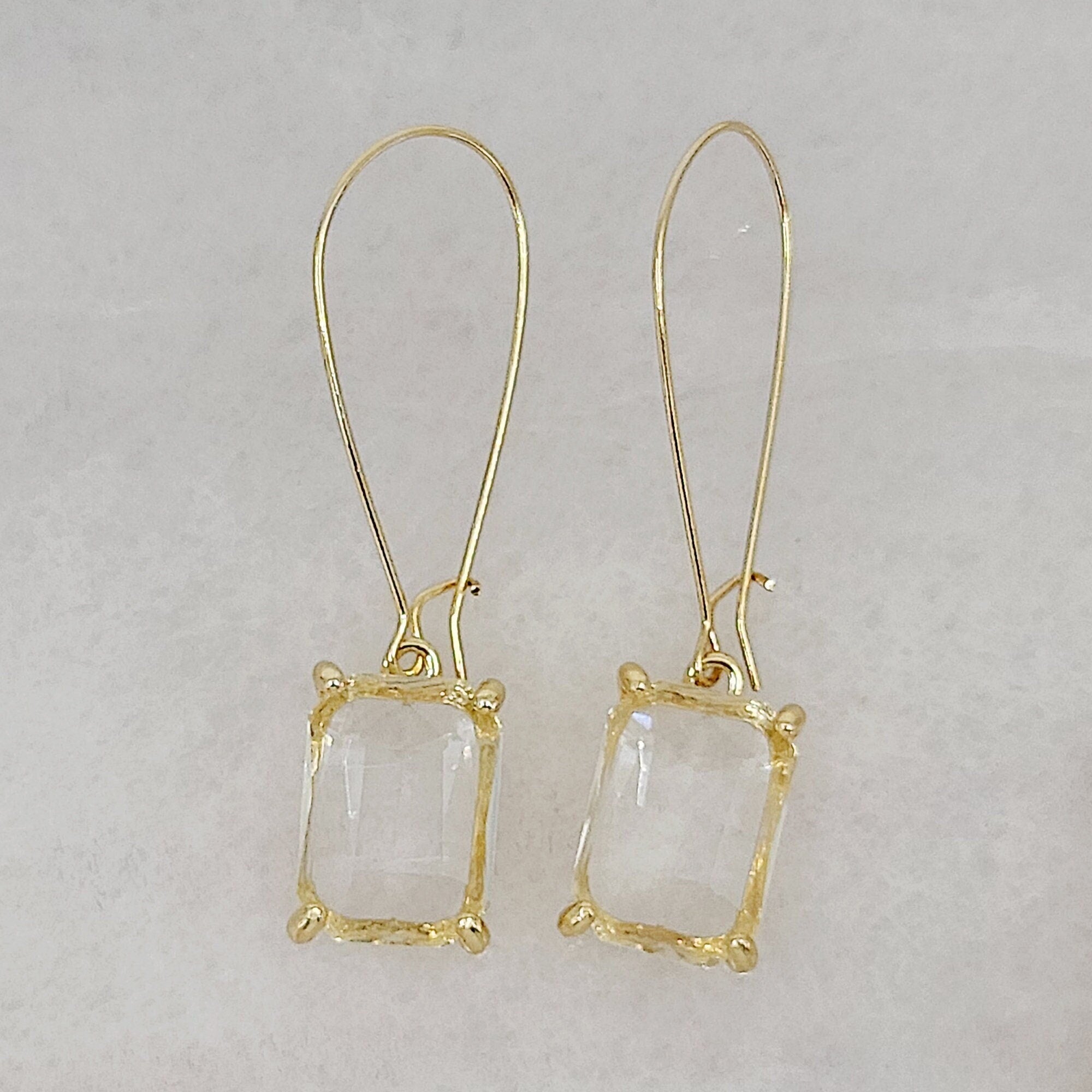Gold Plated Cushion Cut Rectangular Drop Earrings