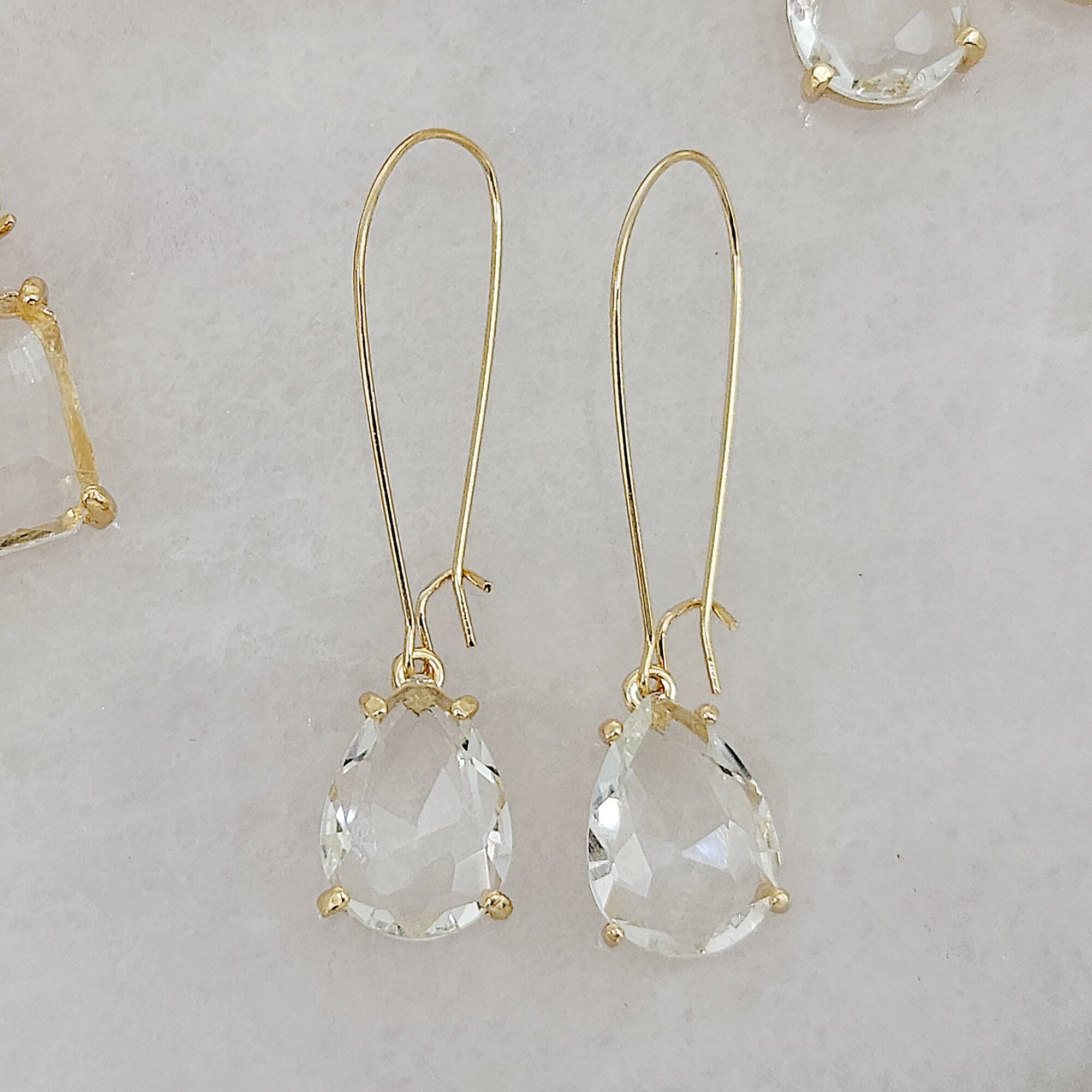 Gold Plated Cushion Cut Teardrop Earrings
