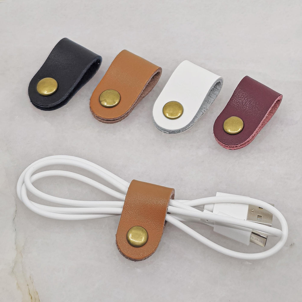Leather Cable Organizer with Snap Closure