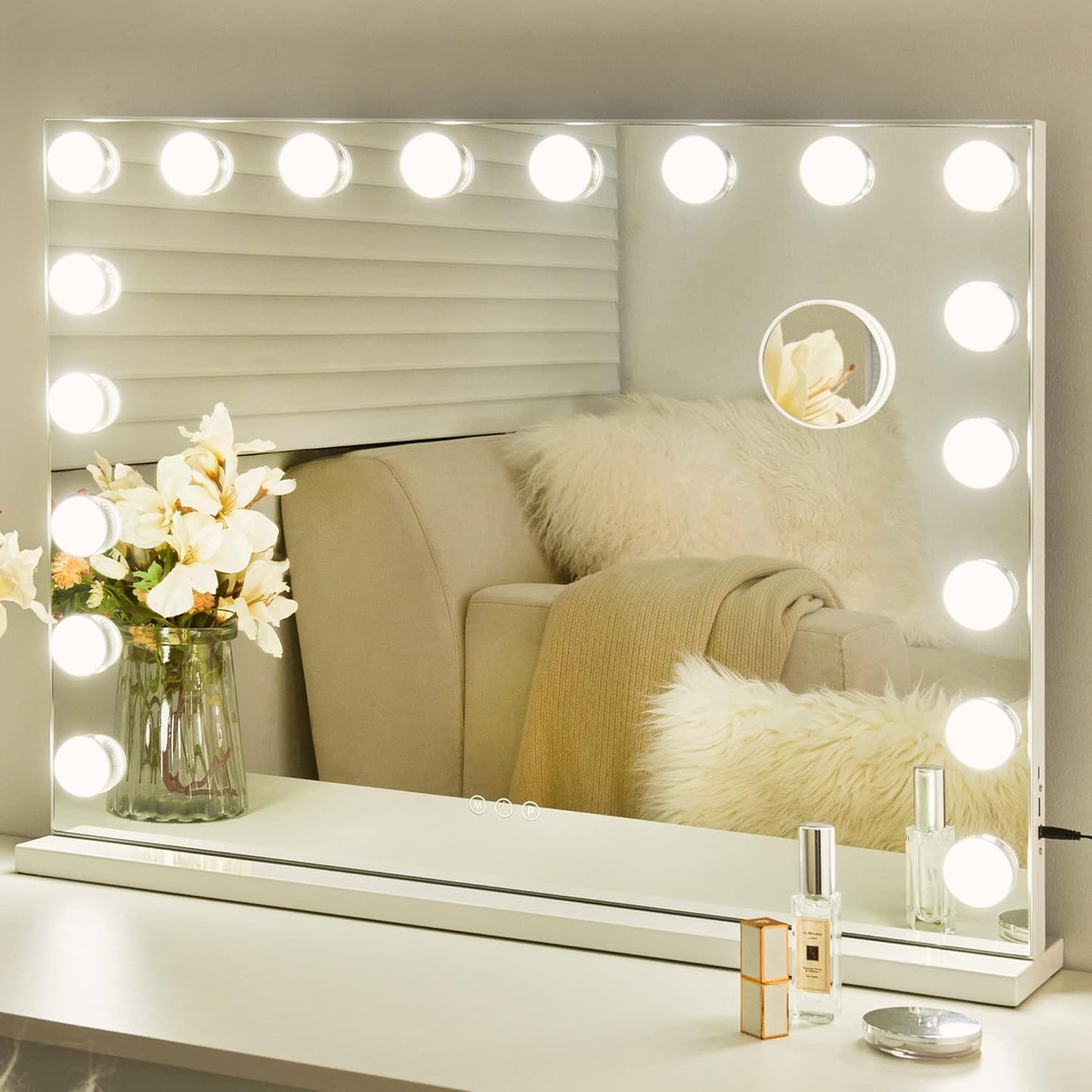 Makeup Vanity Mirror with Lights, Hollywood Makeup Mirror with Dimmable 12 LED Lights, Smart Touch with 3 Colors Adjustment and Rotation-Free