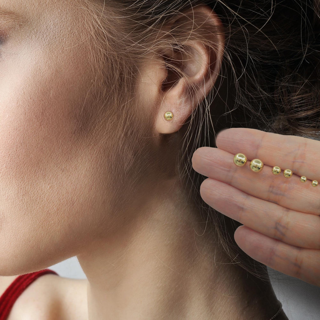 18K Gold Plated Ball Stud Earrings: 3-Piece Set