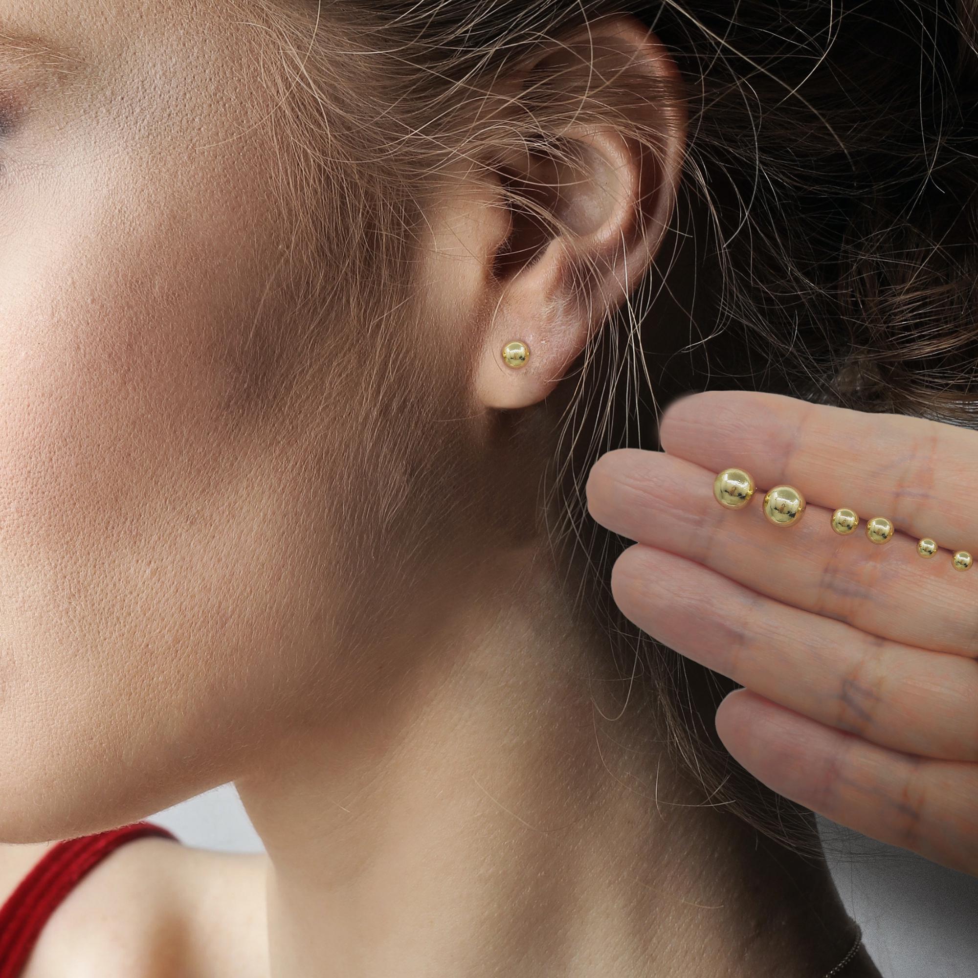 18K Gold Plated Ball Stud Earrings: 3-Piece Set