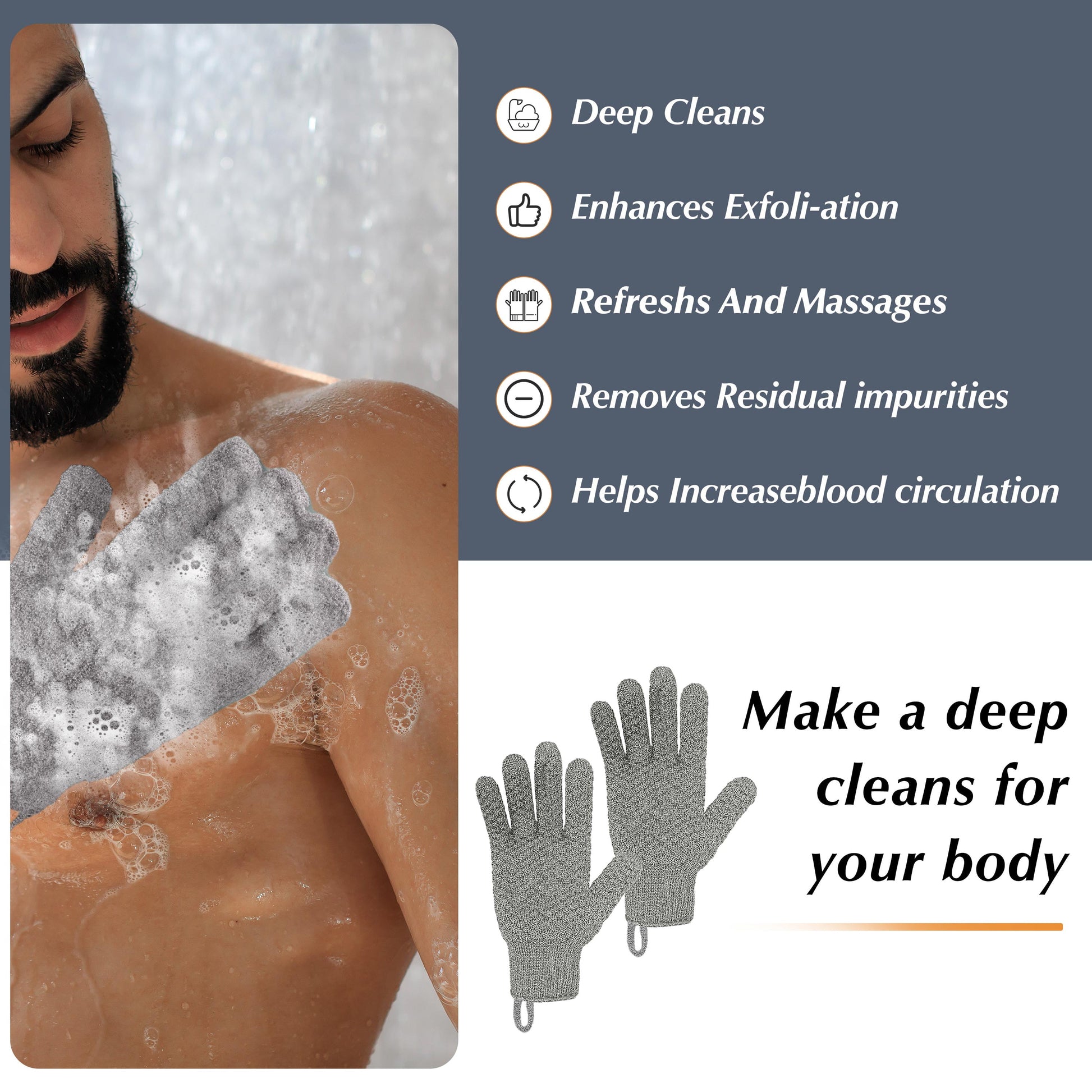 Exfoliating Gloves for Shower, Shower Gloves Exfoliating for Men and Women, 3 Pairs Lengthened and Large Body Scrub Gloves for Shower, Spa, Massage