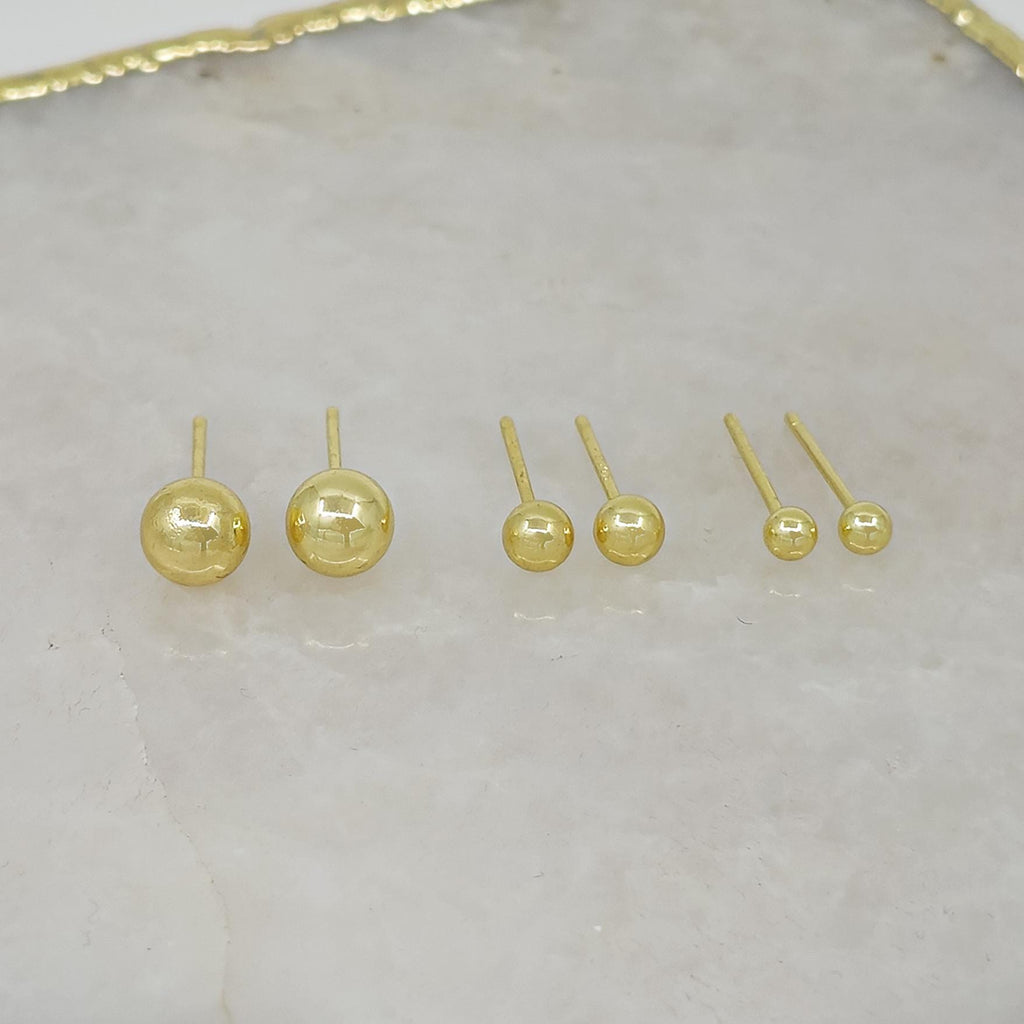 18K Gold Plated Ball Stud Earrings: 3-Piece Set