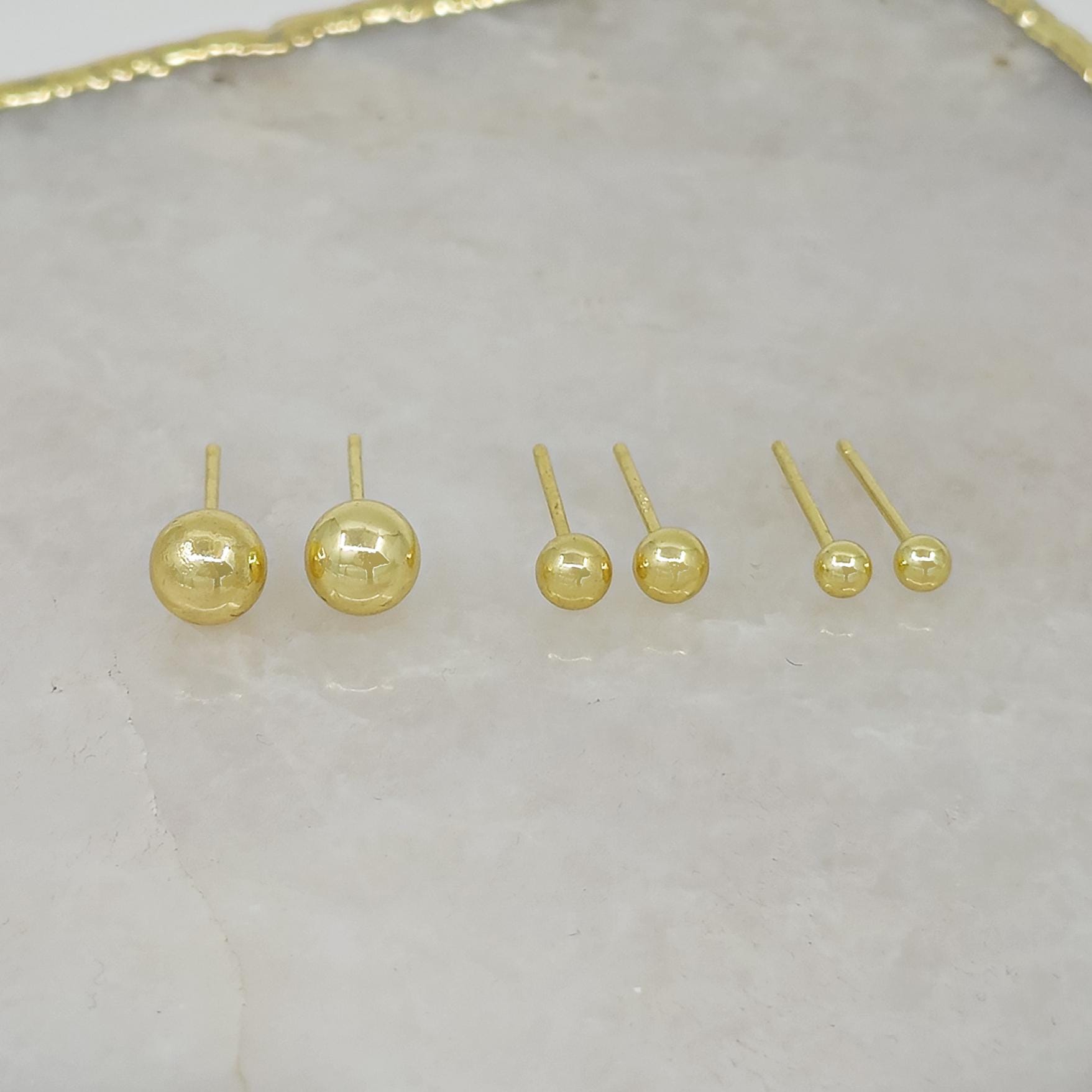 18K Gold Plated Ball Stud Earrings: 3-Piece Set