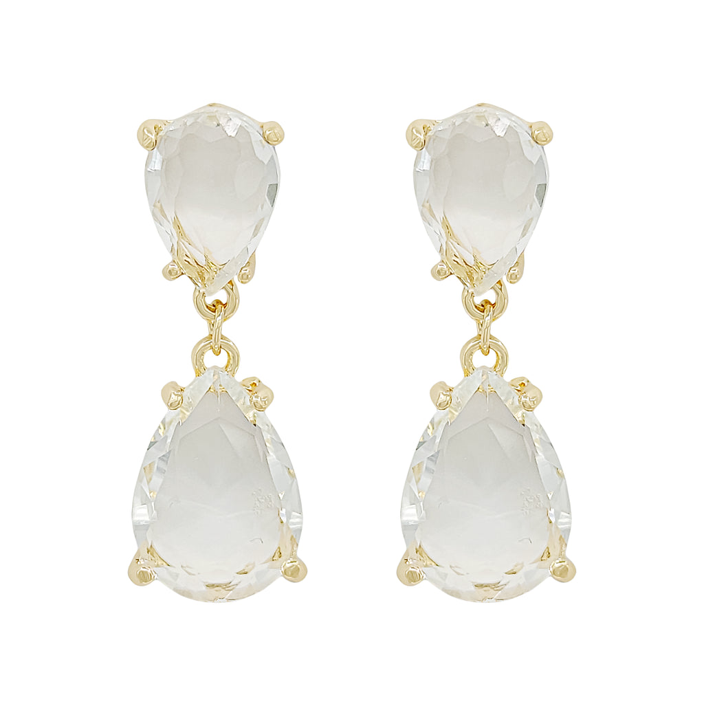 Gold Plated Cushion Cut Double Teardrop Earrings
