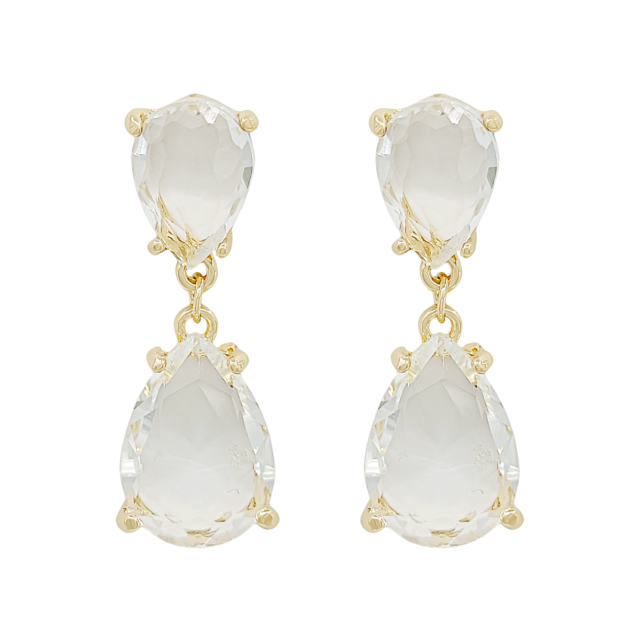Gold Plated Cushion Cut Double Teardrop Earrings
