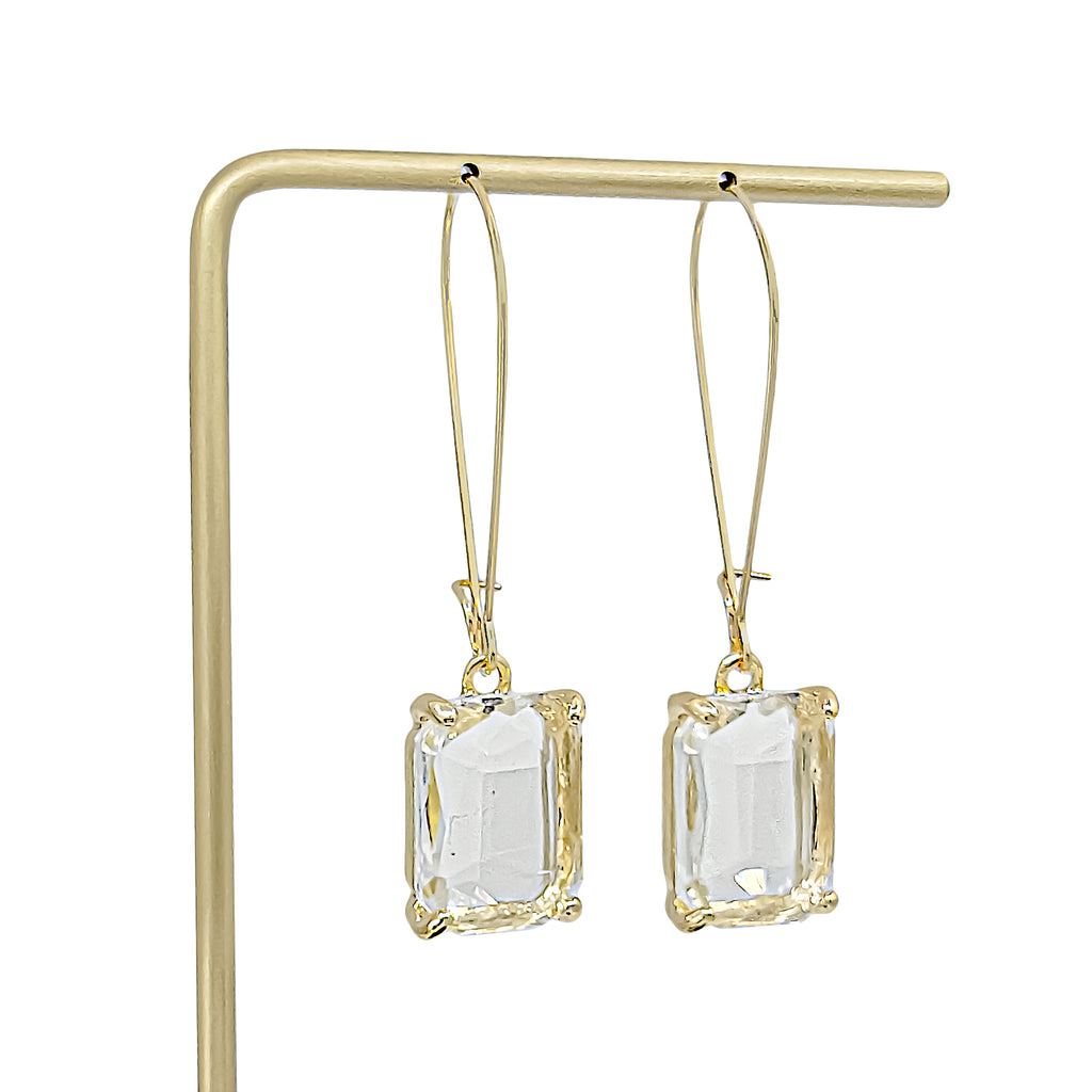 Gold Plated Cushion Cut Rectangular Drop Earrings