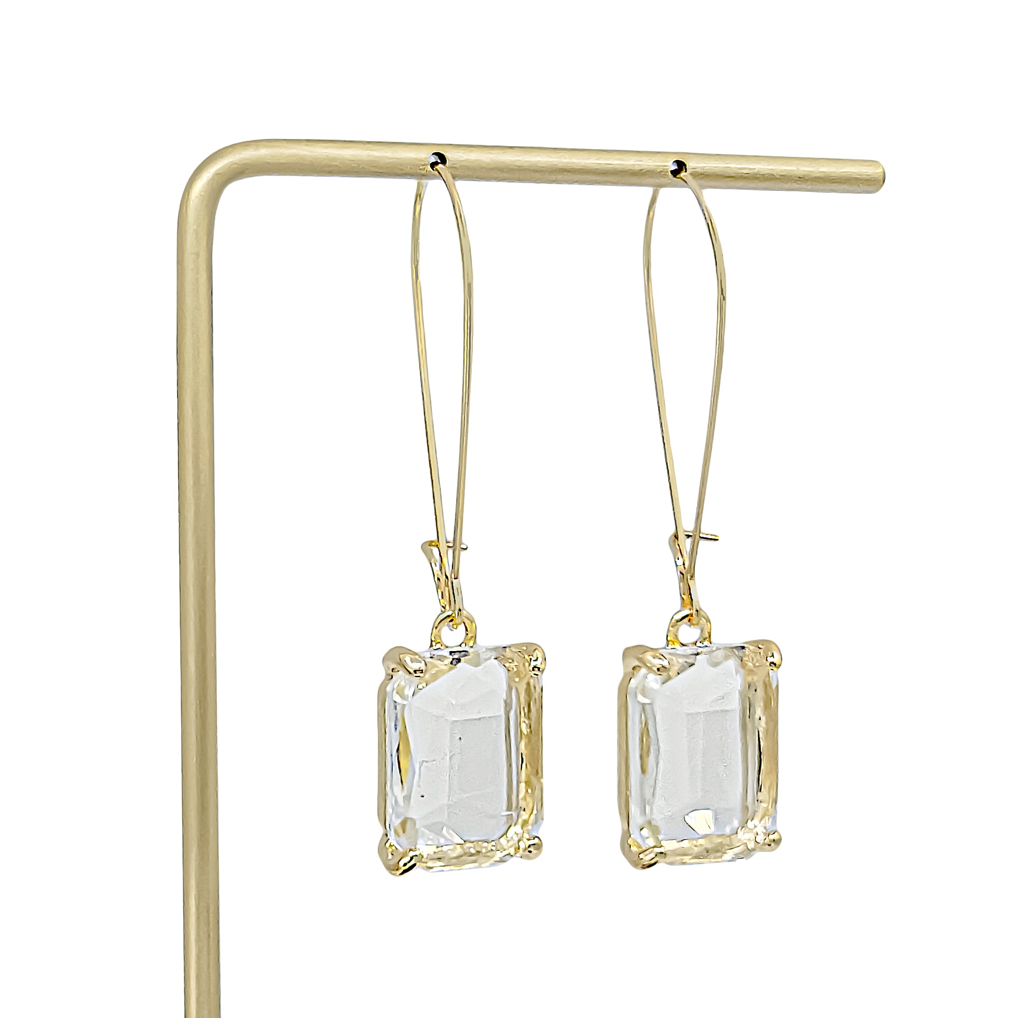Gold Plated Cushion Cut Rectangular Drop Earrings