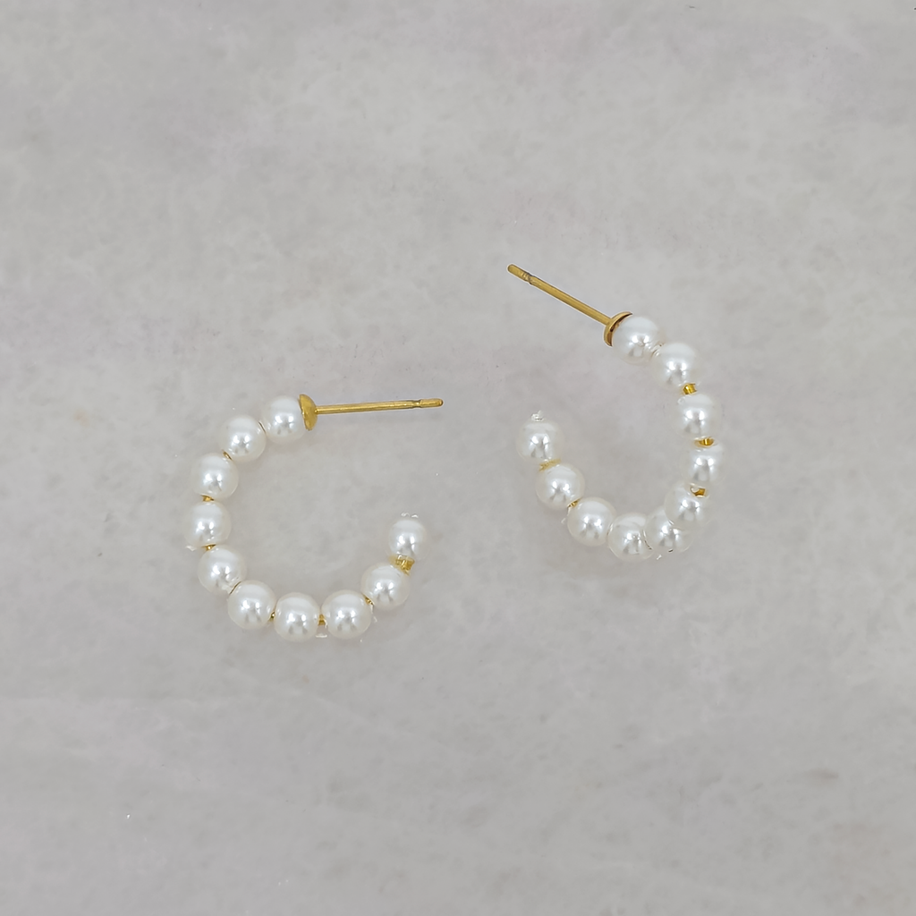 18K Gold Plated Pearl Hoop Earrings