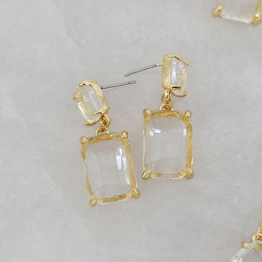 Gold Plated Cushion Cut Rectangle Earrings