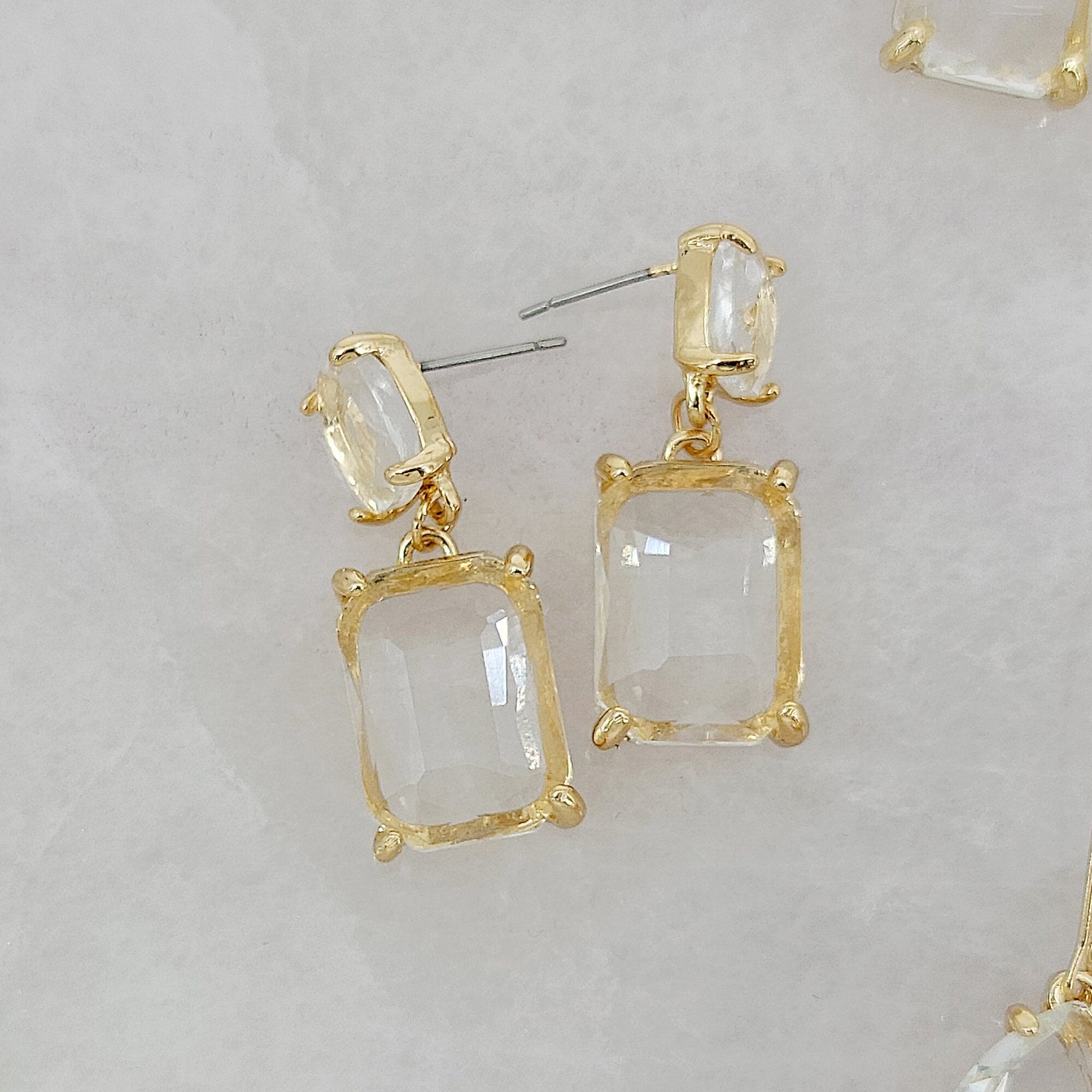 Gold Plated Cushion Cut Rectangle Earrings