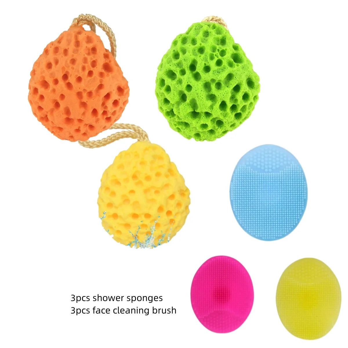 Bath Sponge, Foam Loofah Sponge, Large Body Sponge for Shower, 3 Face Scrubber & 3 Body Sponge, 6Pcs Total, Random Color
