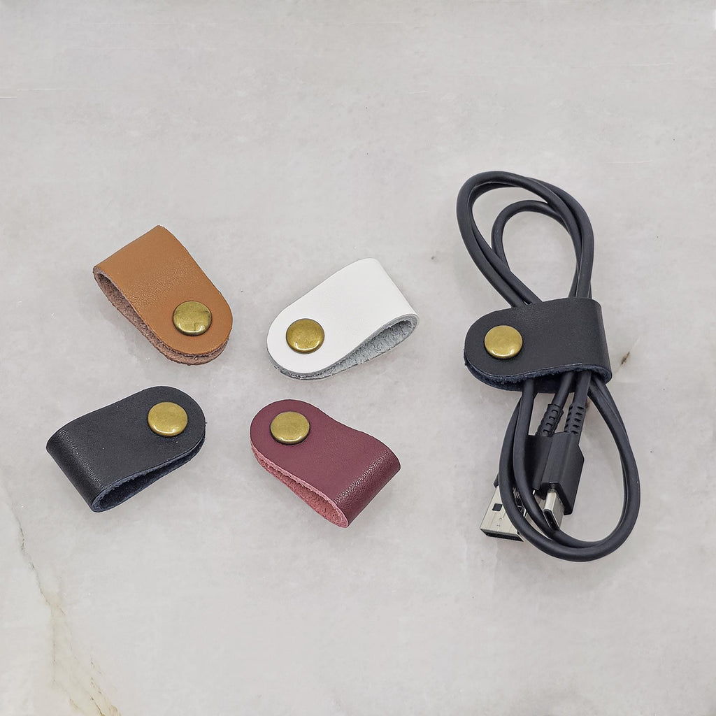Leather Cable Organizer with Snap Closure
