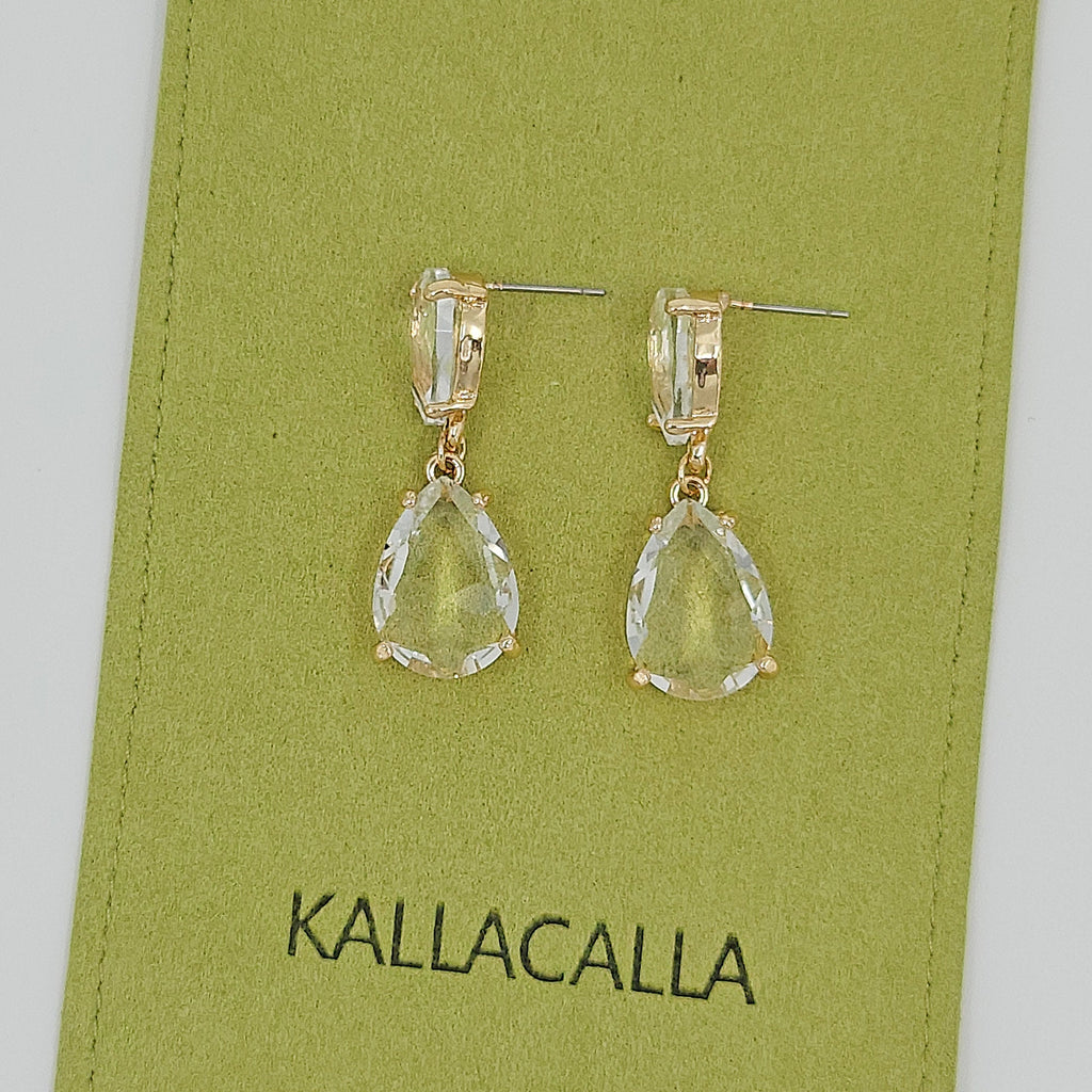 Gold Plated Cushion Cut Double Teardrop Earrings