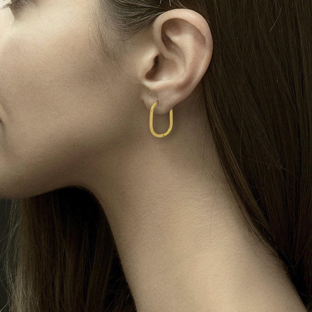 Minimalist 18K Gold Plated Oval Hoop Earrings