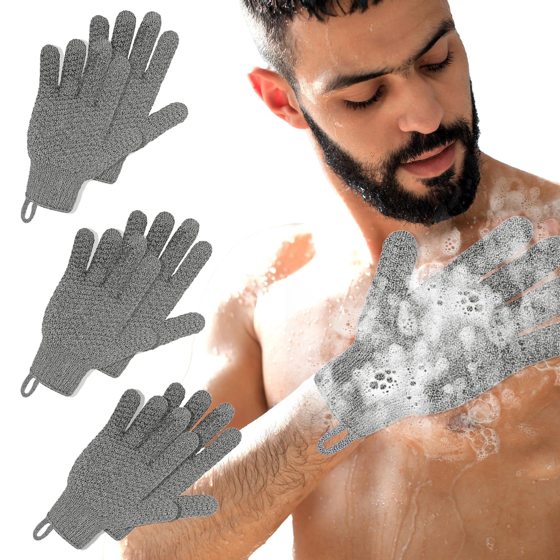 Exfoliating Gloves for Shower, Shower Gloves Exfoliating for Men and Women, 3 Pairs Lengthened and Large Body Scrub Gloves for Shower, Spa, Massage