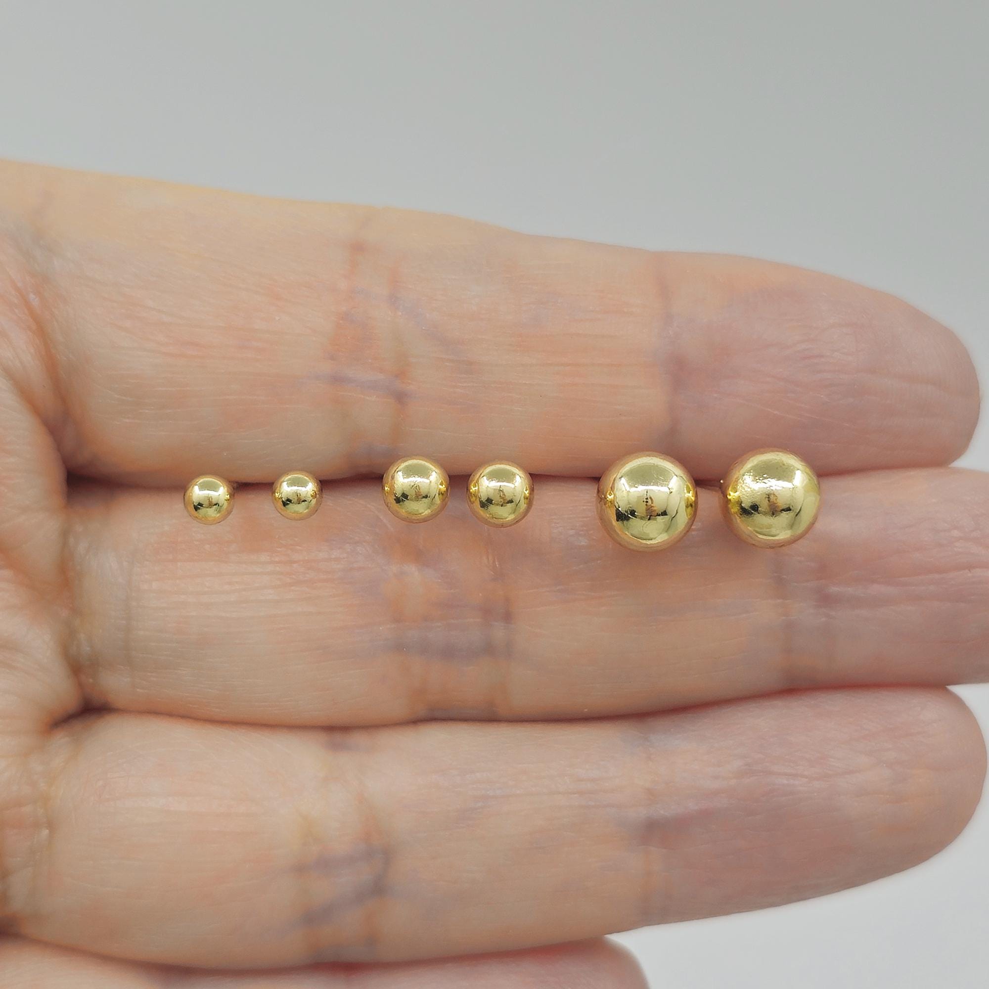 18K Gold Plated Ball Stud Earrings: 3-Piece Set