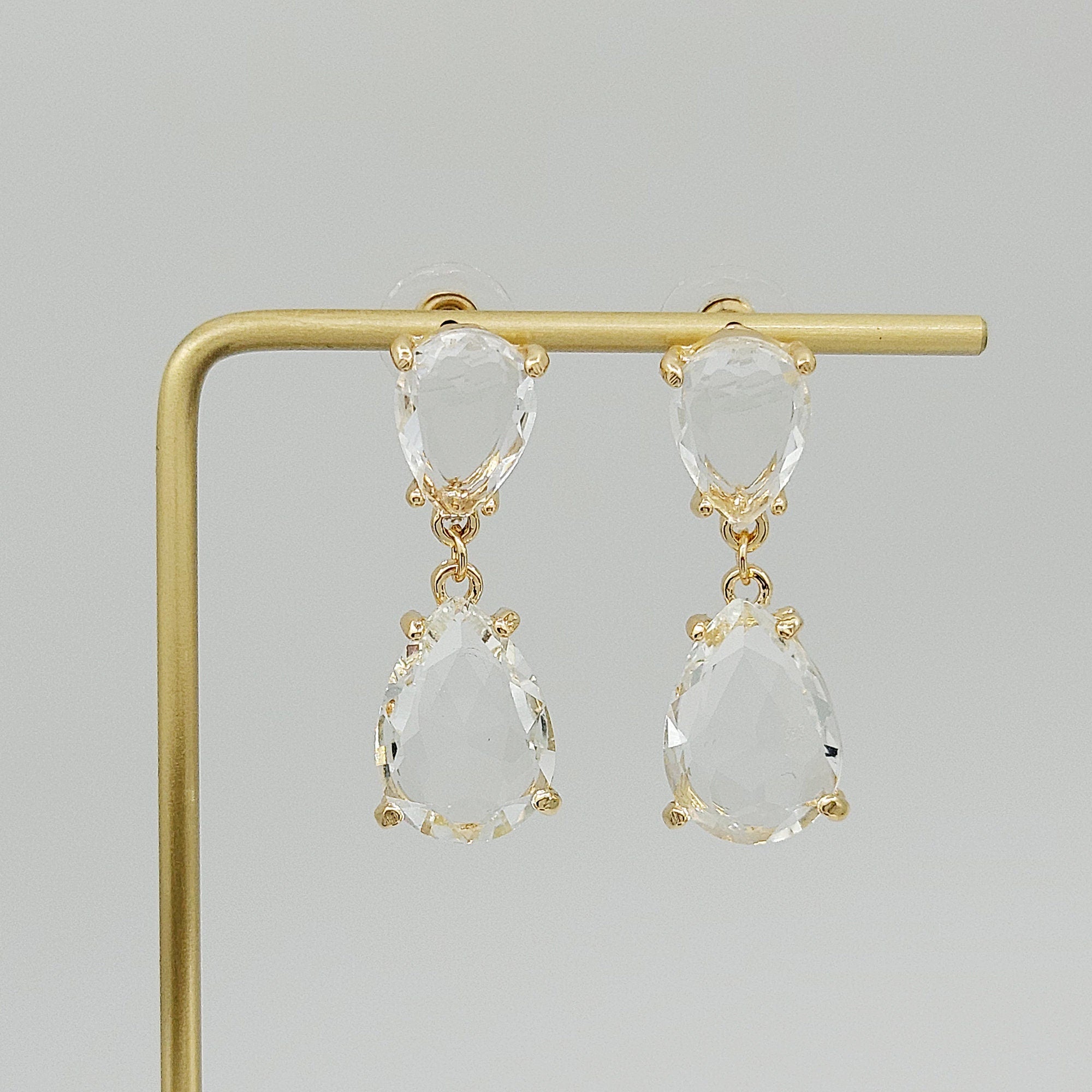 Gold Plated Cushion Cut Double Teardrop Earrings