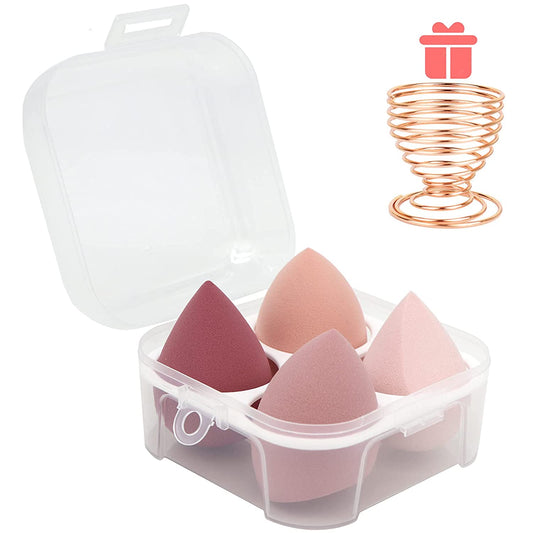 5-Piece Makeup Sponge Set – 4 Beauty Blenders with Holder & Egg Case for Flawless Application of Cream, Powder & Liquid (Pink)