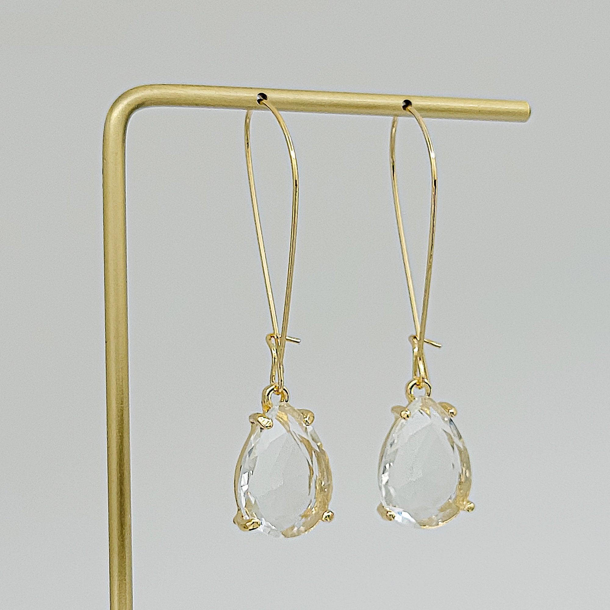 Gold Plated Cushion Cut Teardrop Earrings