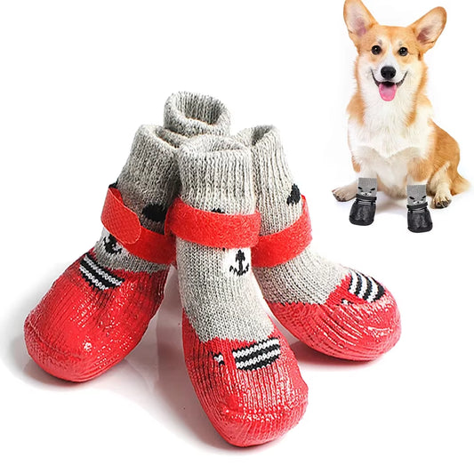 4Pcs/Set Pet Shoes, Winter Warm Waterproof Dog Boots, Anti-Slip Rain & Snow Socks for Small & Large Dogs, Cats, Puppies & Chihuahuas