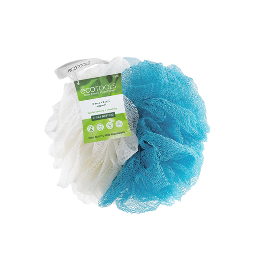 2-In-1 Bath Pouf, Body Cleansing Blue & Cream Loofah, for Adults,1 Count