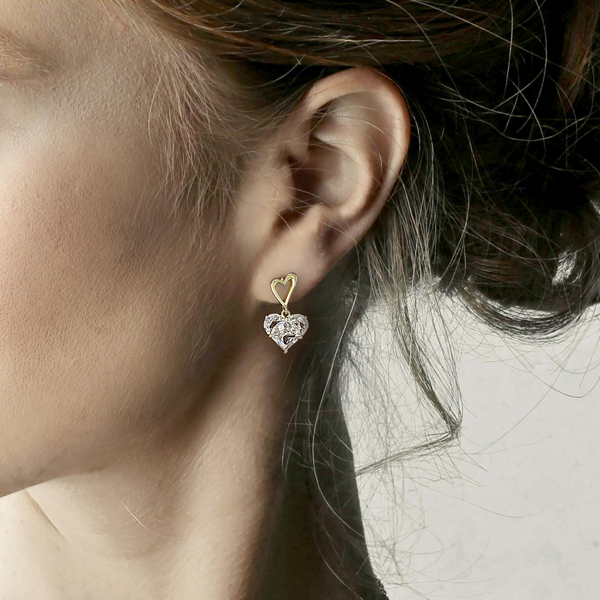 Gold Plated Cubic Zirconia Heart Drop Earrings