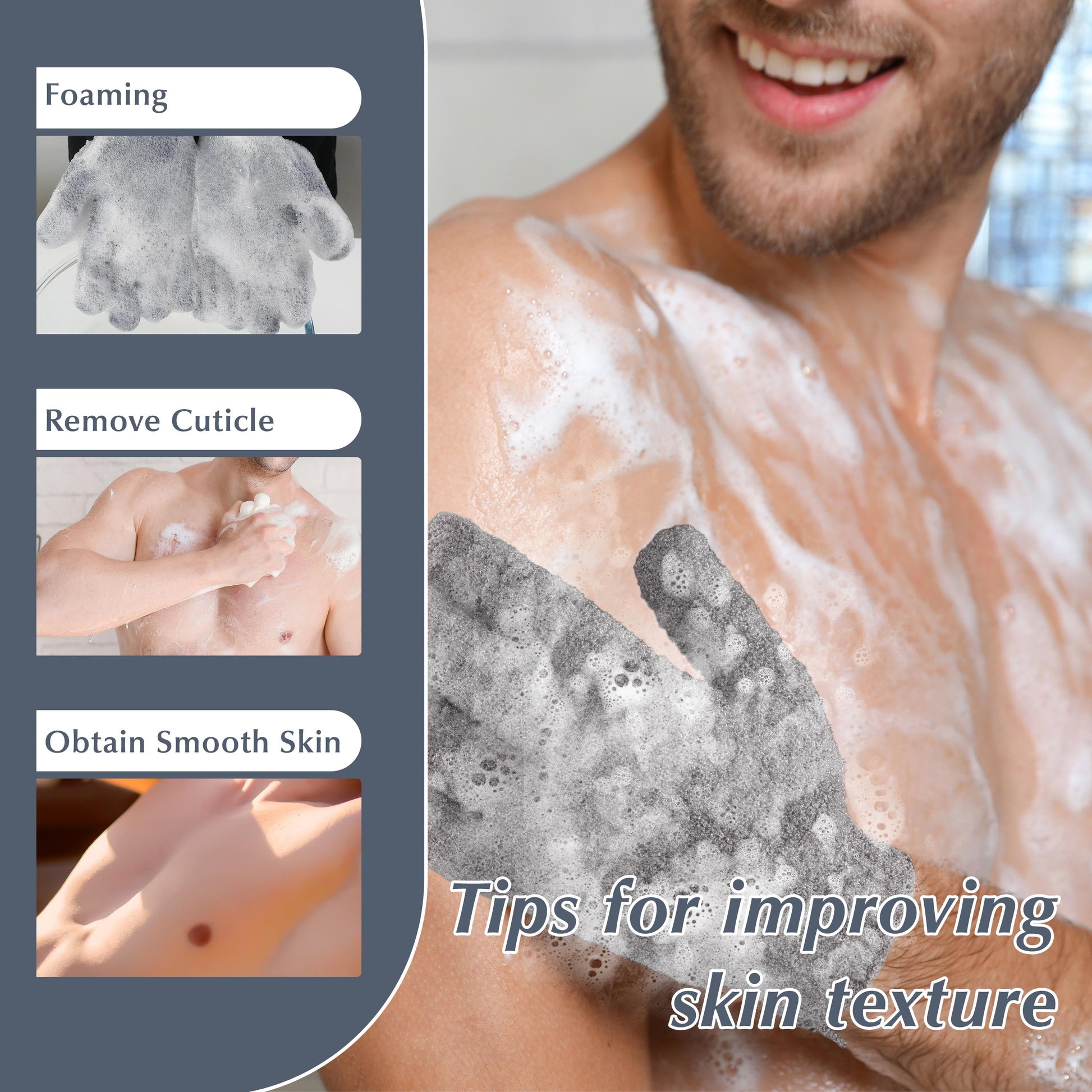 Exfoliating Gloves for Shower, Shower Gloves Exfoliating for Men and Women, 3 Pairs Lengthened and Large Body Scrub Gloves for Shower, Spa, Massage