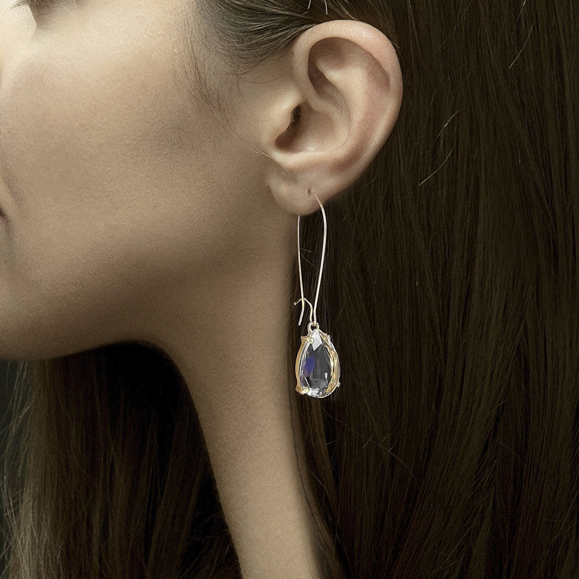 Gold Plated Cushion Cut Teardrop Earrings