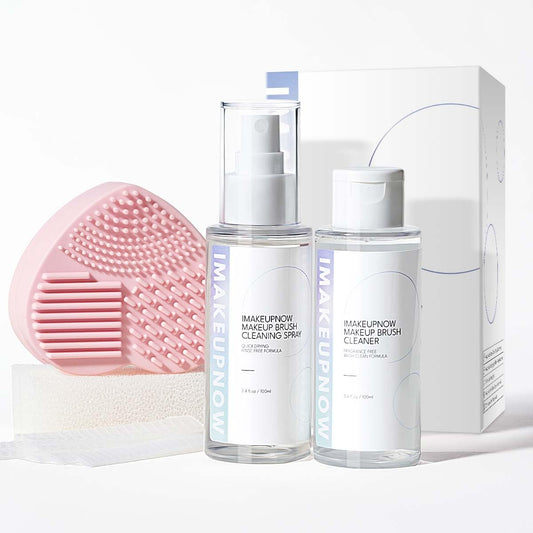 5-Piece Makeup Brush Cleaner Set – Quick-Dry Spray & Rinse Solution with Cleaning Mat, Color Removal Sponge & Brush Protection Nets
